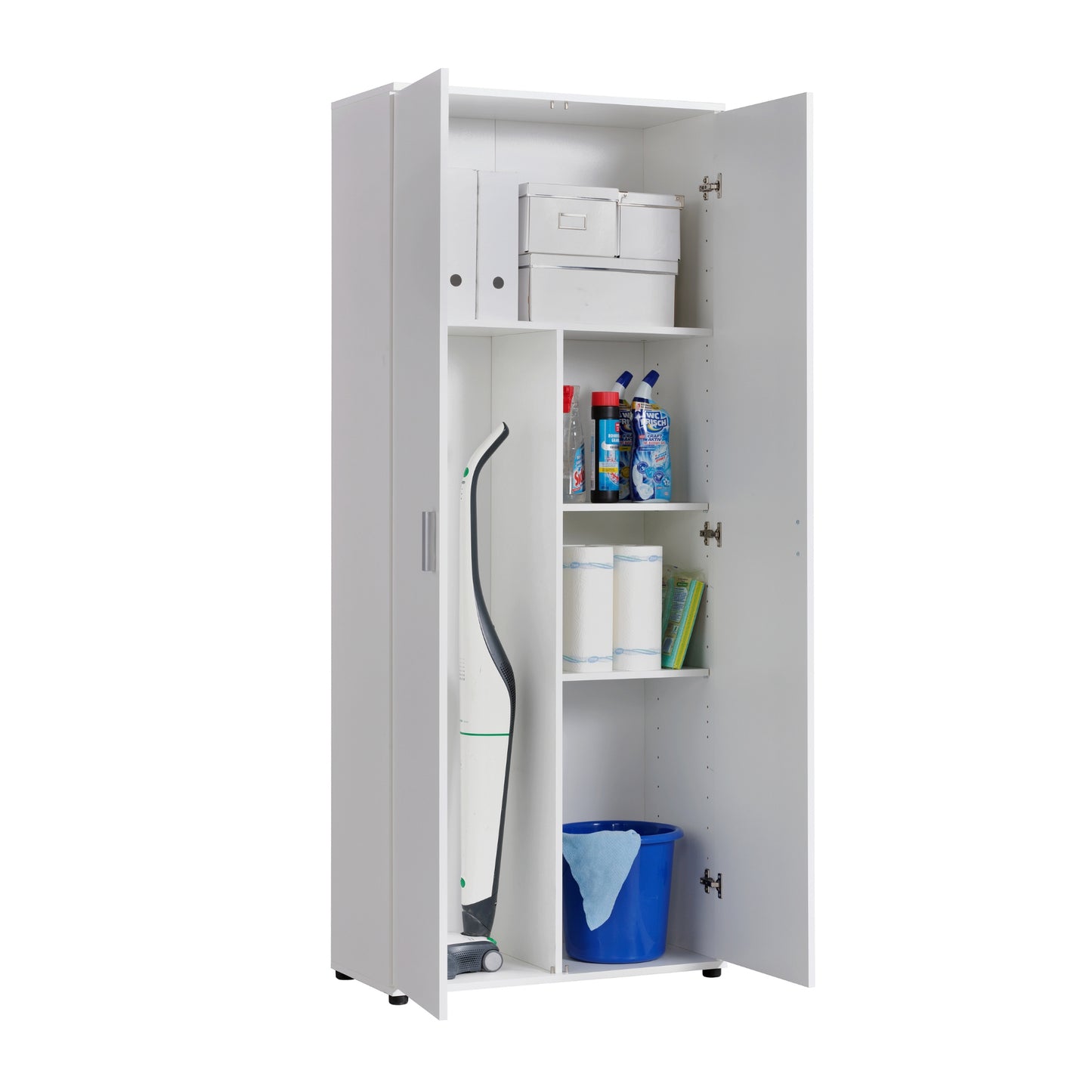 Mehrzweckschrank 75 cm breit mit Türen & Einlegeböden | Vielseitiger Haushaltsschrank für Vorräte, Putzmittel, Akten | Universalschrank für Haushalt, Flur, Büro, Keller | 75x35x184 cm (BxTxH) | Weiß