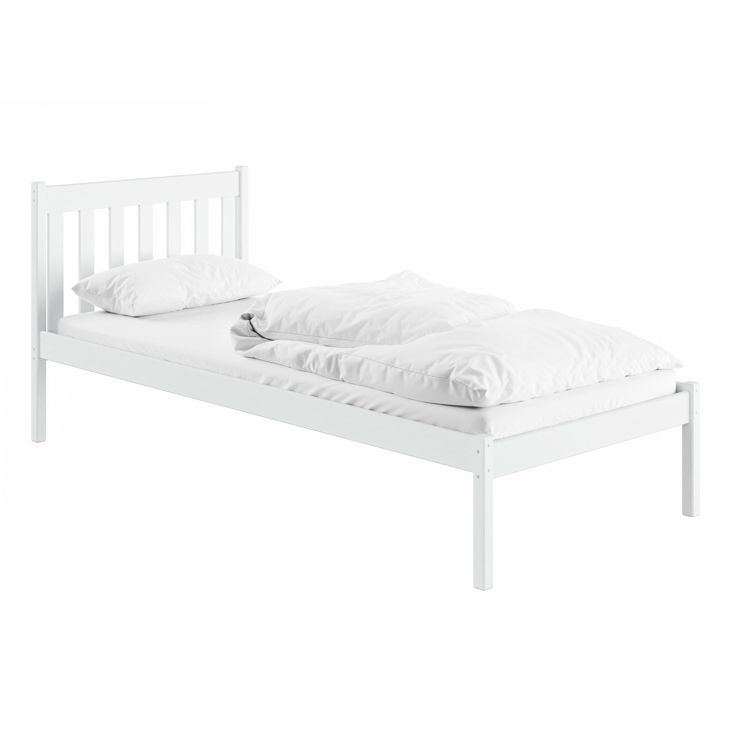 Kinderbett 90x200 mit Lattenrost und optionaler Matratze, Massivholz weiß, Einzelbett für Kinder & Jugendliche, modernes Design