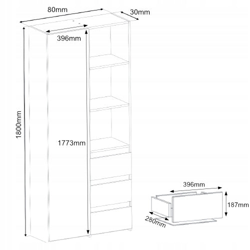 Regal mit Tür, Bücherregal, Holzregal | Platzsparend & geräumig für Büro, Flur, Arbeitszimmer | 80x30x180 cm (BxTxH)