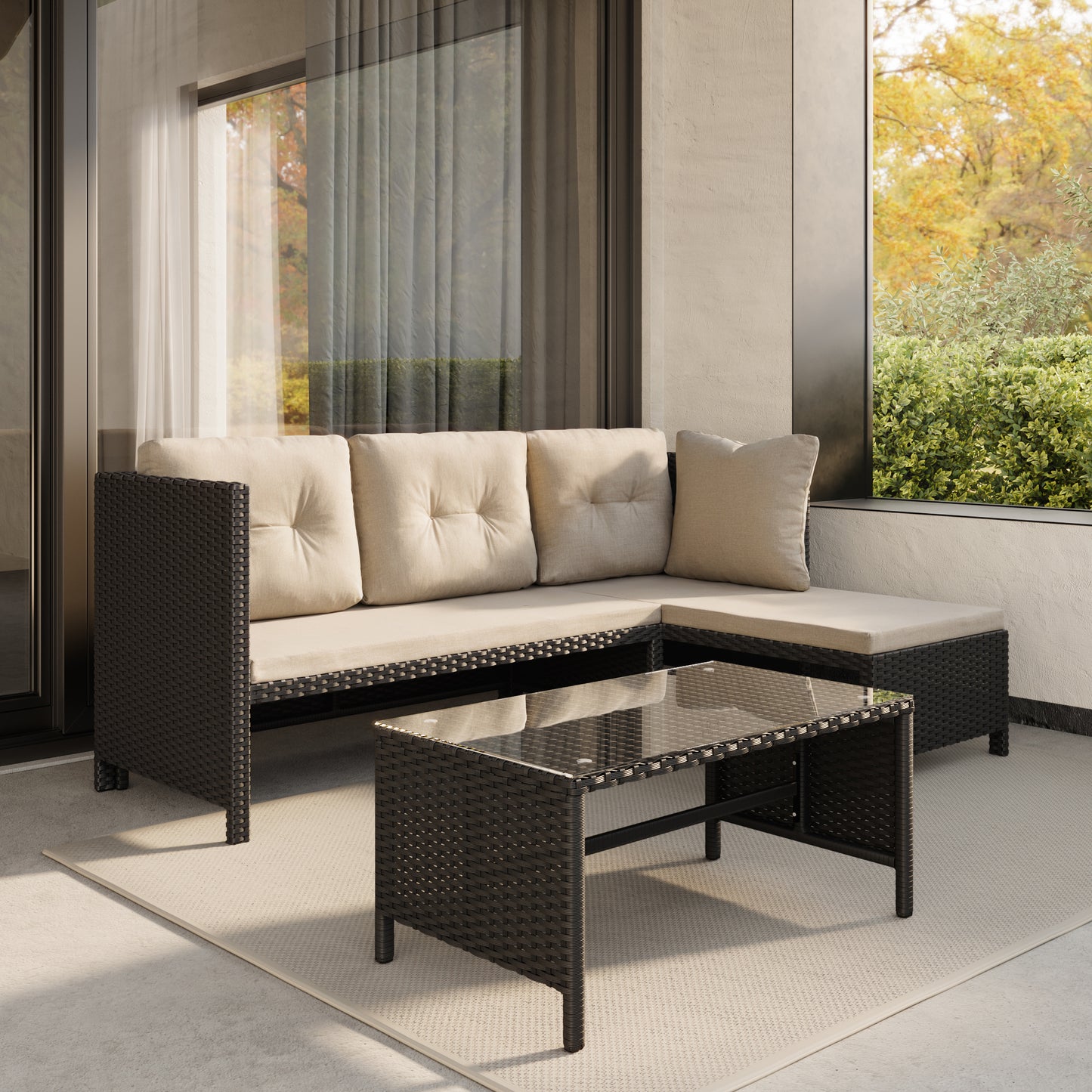 Gartenmöbel Set Lounge Möbel Outdoor Gartenlounge Outdoor Gartenmöbel Gartenlounge Set | Mit Couchtisch & gemütlichen Polstern | Für Terrasse, Balkon oder Garten | 180x120x72 cm (BxTxH) | Dunkelgrau