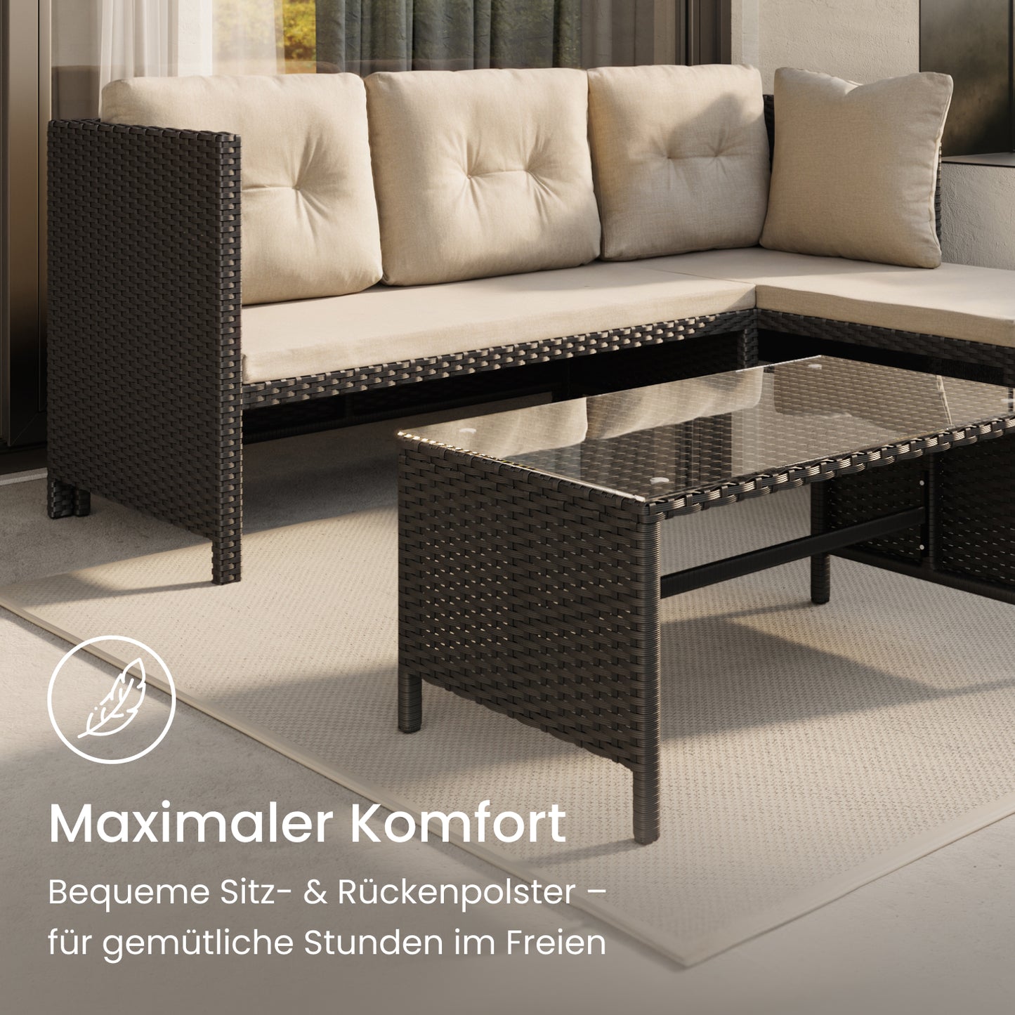 Gartenmöbel Set Lounge Möbel Outdoor Gartenlounge Outdoor Gartenmöbel Gartenlounge Set | Mit Couchtisch & gemütlichen Polstern | Für Terrasse, Balkon oder Garten | 180x120x72 cm (BxTxH) | Dunkelgrau