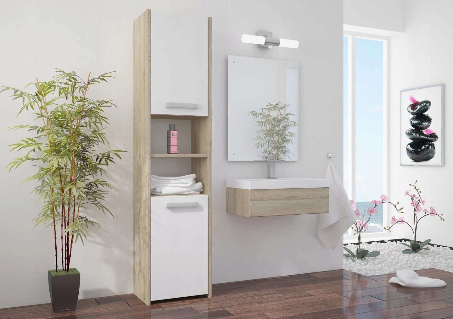 Badezimmerschrank, Badschrank, Badregal | 2 Türen, 1 Einlegeboden | Funktional & langlebig | 40x30x170 cm (BxTxH)