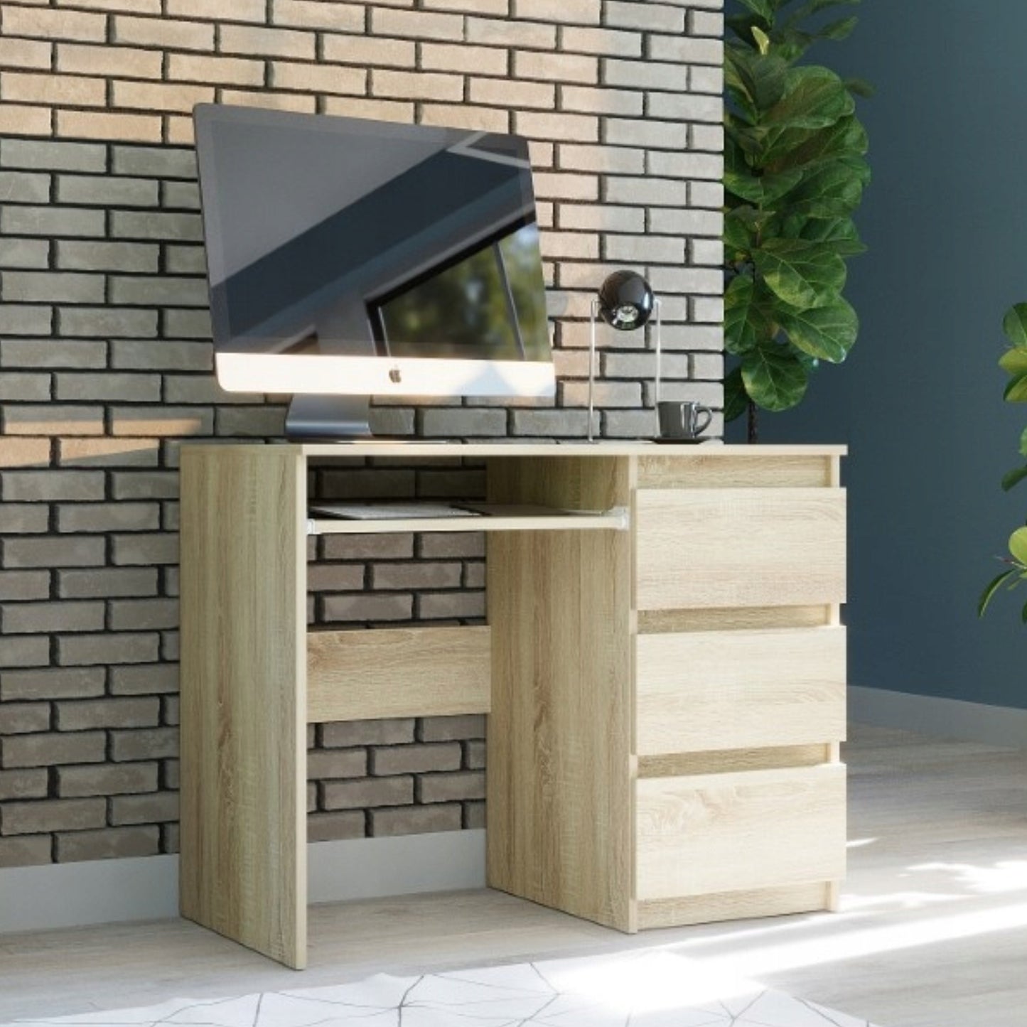 Computertisch, Schreibtisch klein, Schreibtisch mit Schubladen | 96x50x76 cm (BxTxH) | Linken und Rechten Seite Schubladen