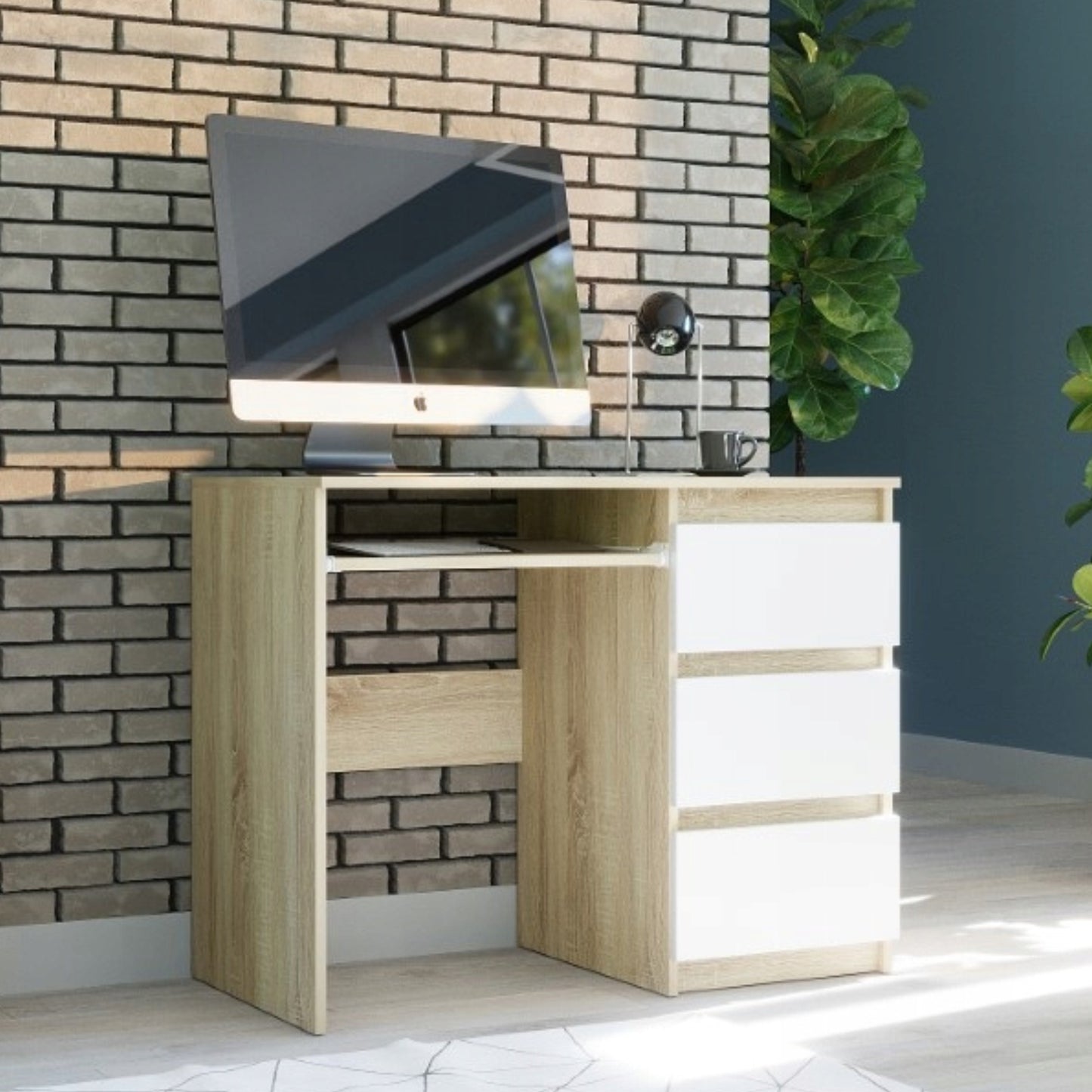 Computertisch, Schreibtisch klein, Schreibtisch mit Schubladen | 96x50x76 cm (BxTxH) | Linken und Rechten Seite Schubladen