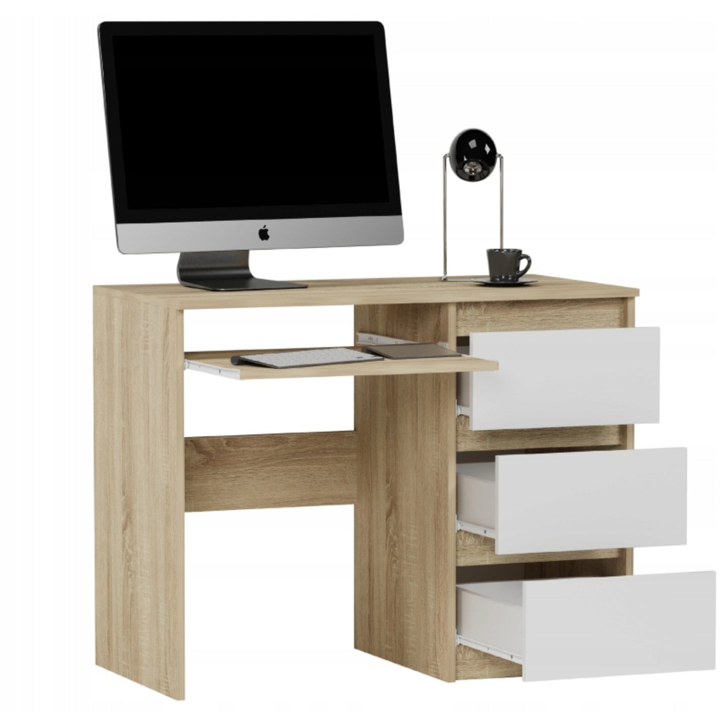 Computertisch, Schreibtisch klein, Schreibtisch mit Schubladen | 96x50x76 cm (BxTxH) | Linken und Rechten Seite Schubladen