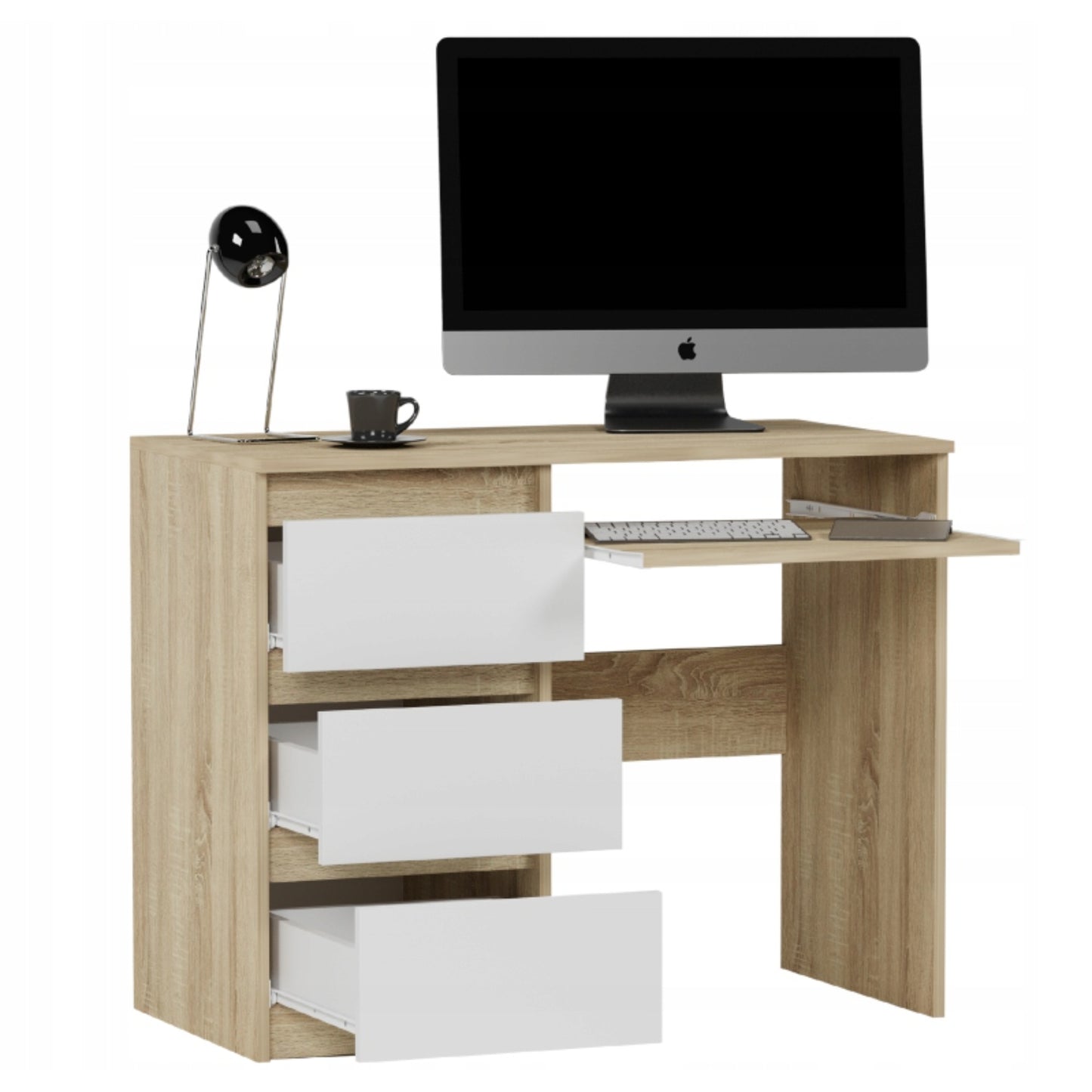 Computertisch, Schreibtisch klein, Schreibtisch mit Schubladen | 96x50x76 cm (BxTxH) | Linken und Rechten Seite Schubladen