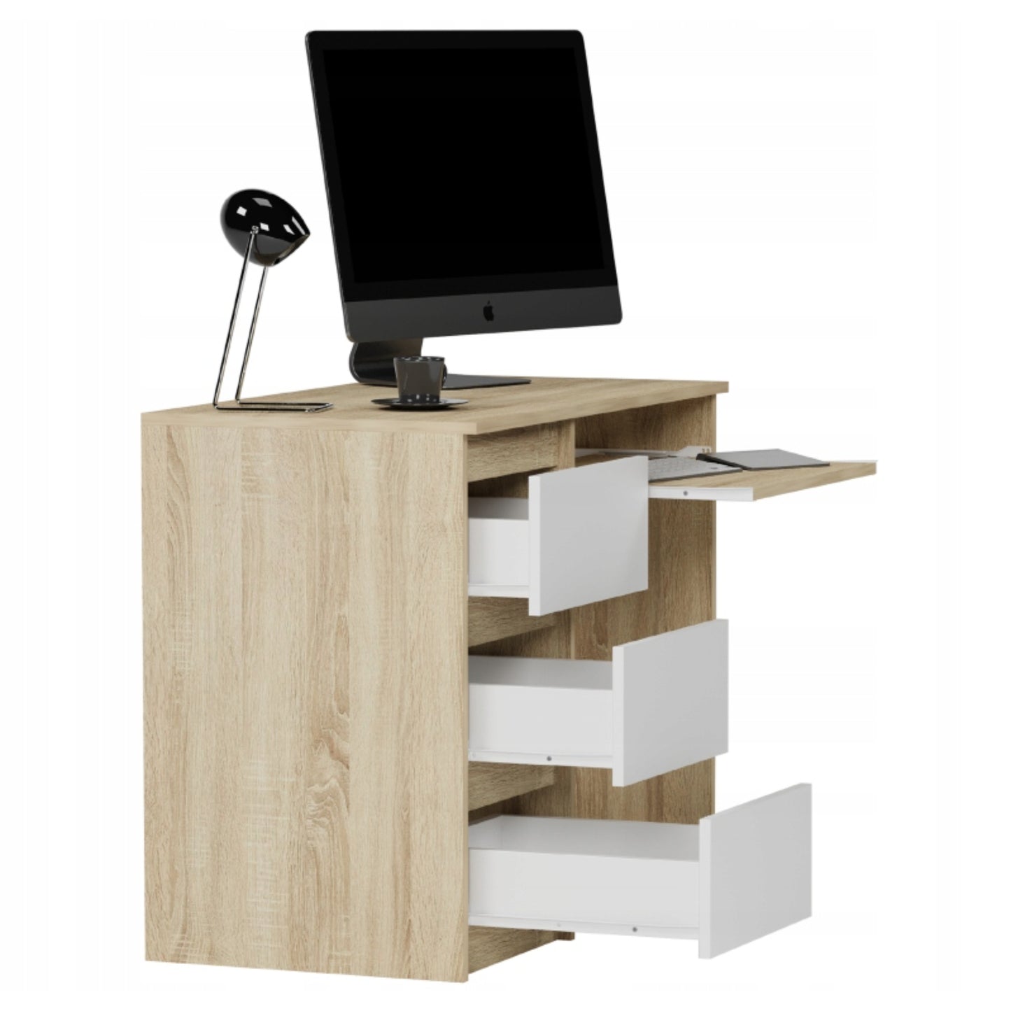 Computertisch, Schreibtisch klein, Schreibtisch mit Schubladen | 96x50x76 cm (BxTxH) | Linken und Rechten Seite Schubladen