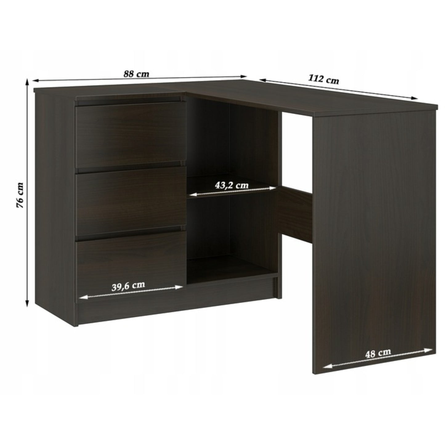 Eckschreibtisch mit Stauraum, Ecktisch, Schreibtisch L-Form | 112x87x76 cm (BxTxH) | Linken und Rechten Seite Schubladen