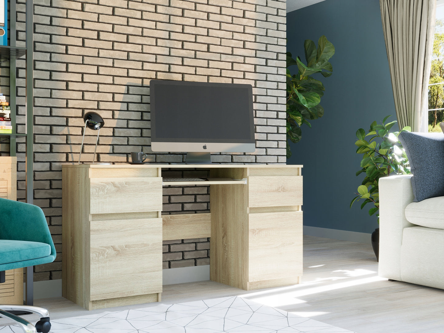 Eckschreibtisch mit Stauraum, Schreibtisch mit Schubladen, Computertisch | 2 Schubladen, 2 Türen, Tastaturablage | Stabil & modern | 135x50x76 cm (BxTxH)