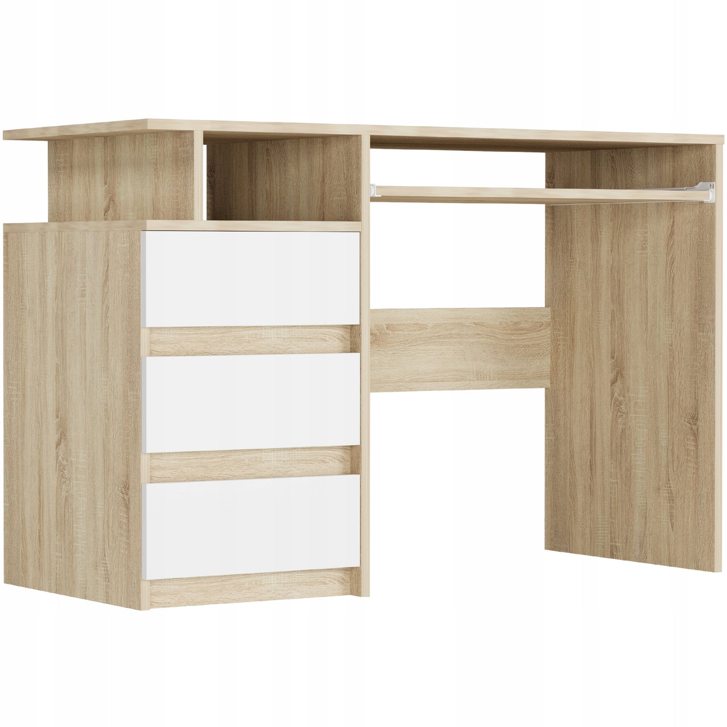 Eckschreibtisch mit Stauraum, Computertisch, Schreibtisch mit Schubladen | 3 Schubladen, Tastaturablage, ergonomische Maße | 114x50x76 cm (BxTxH)