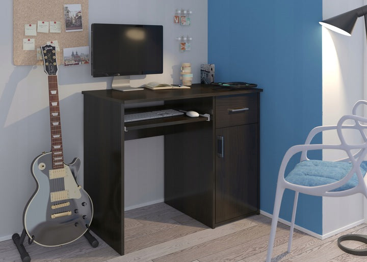 Schreibtisch klein, Computertisch, Home Office Schreibtisch | 1 Schublade, 1 Tür, Tastaturablage | 100x50x76 cm (BxTxH)