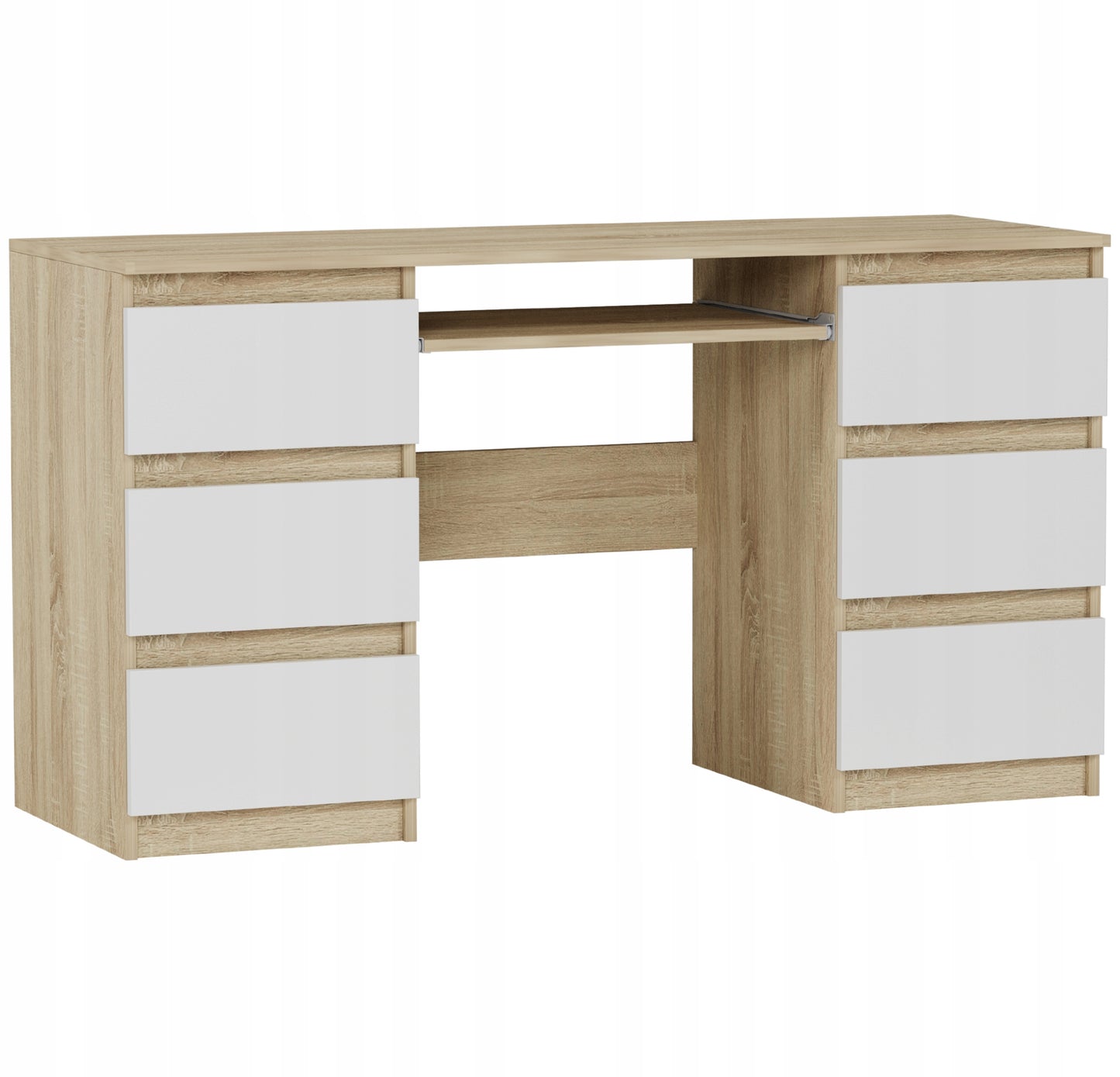 Ecktisch, Computertisch, Schreibtisch mit Schubladen | 6 Schubladen, Tastaturablage | 140x50x76 cm (BxTxH)