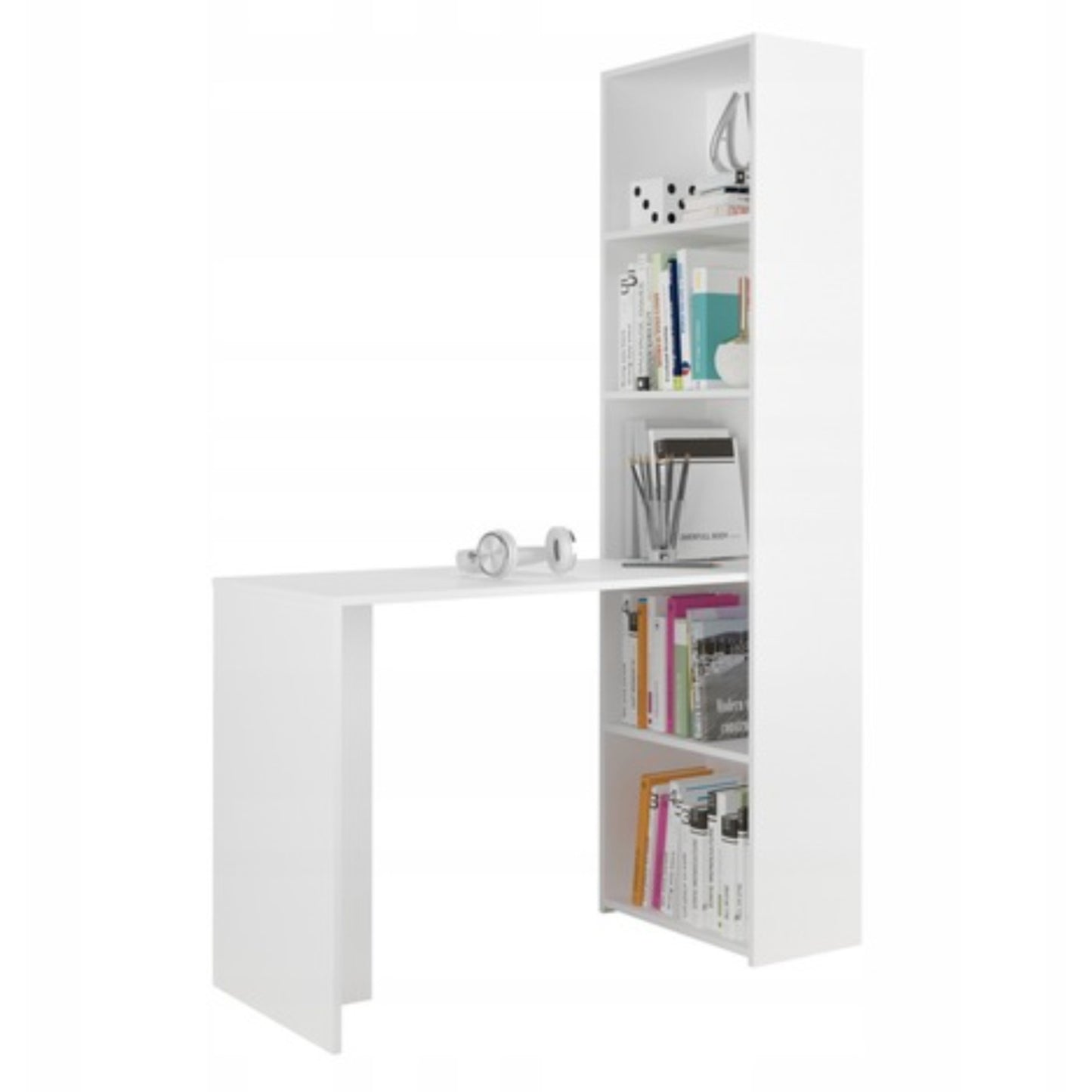 Schreibtisch mit Bücherregal, eckschreibtisch mit Stauraum, ecktisch | Viel Stauraum & modernes Design | 125x50x180 cm (BxTxH)