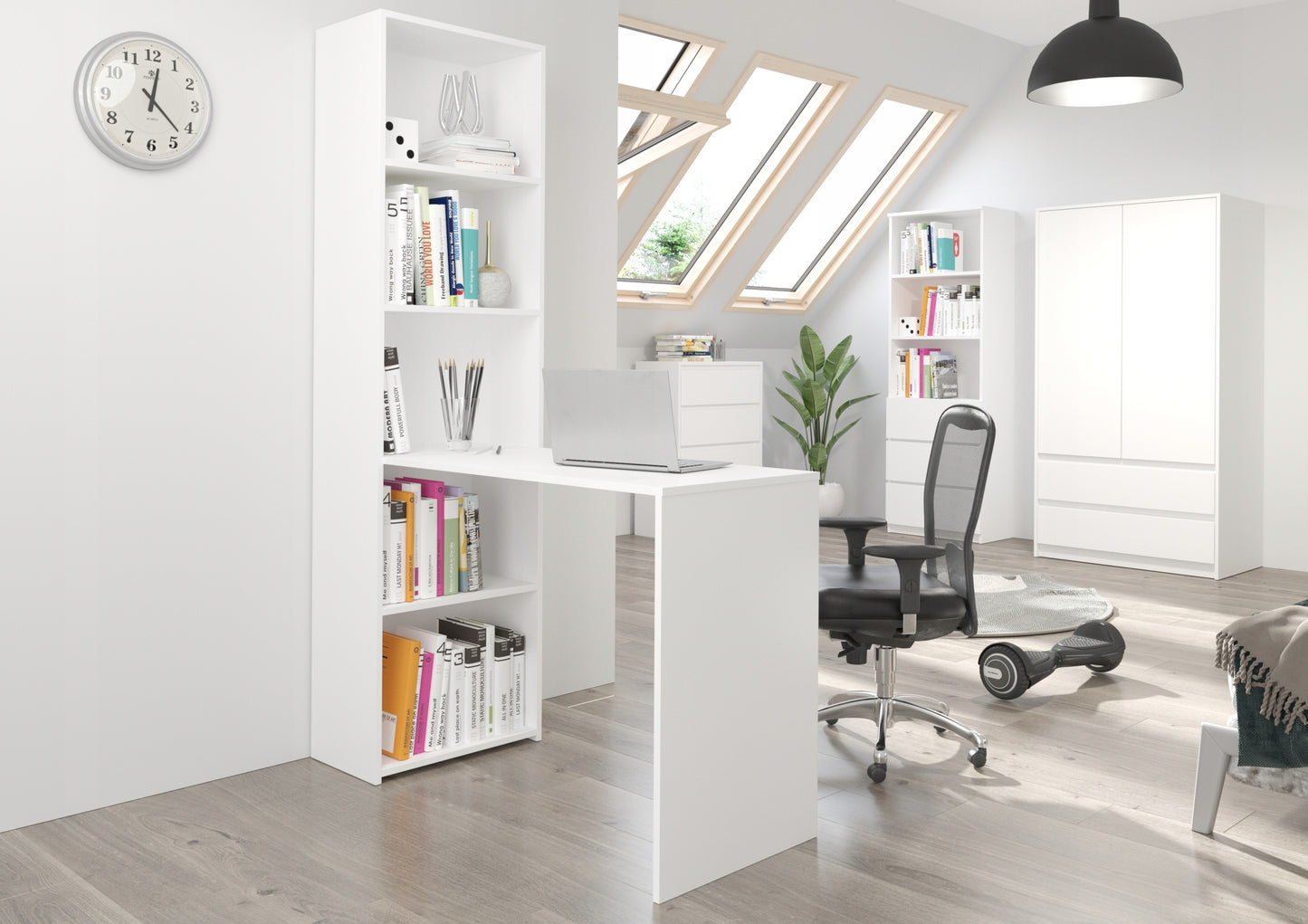 Schreibtisch mit Bücherregal, eckschreibtisch mit Stauraum, ecktisch | Viel Stauraum & modernes Design | 125x50x180 cm (BxTxH)