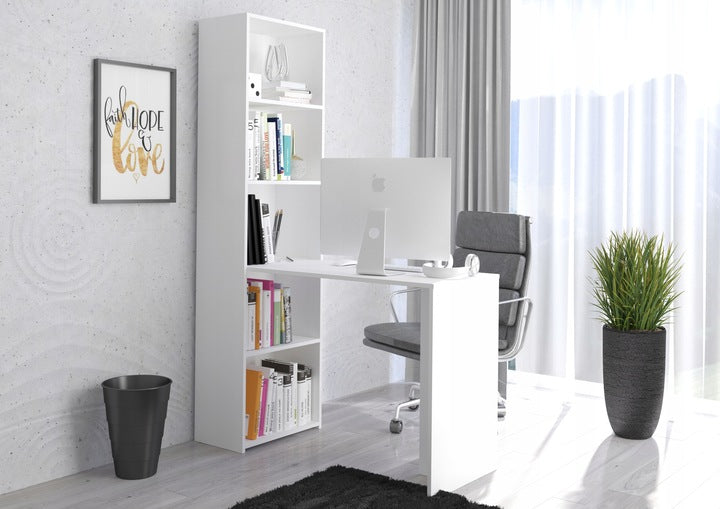 Schreibtisch mit Bücherregal, eckschreibtisch mit Stauraum, ecktisch | Viel Stauraum & modernes Design | 125x50x180 cm (BxTxH)