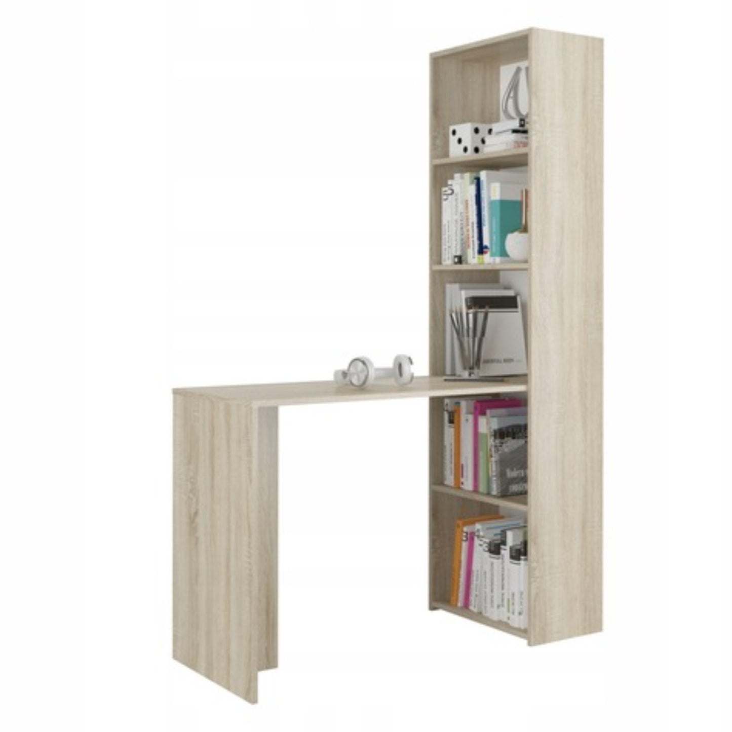 Schreibtisch mit Bücherregal, eckschreibtisch mit Stauraum, ecktisch | Viel Stauraum & modernes Design | 125x50x180 cm (BxTxH)