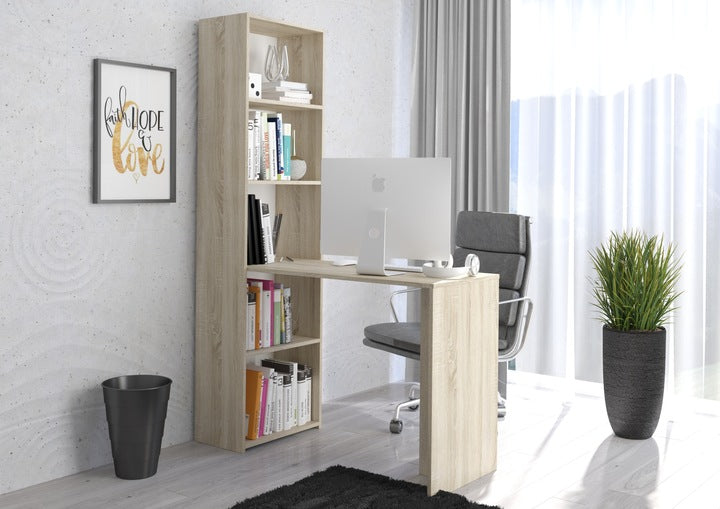 Schreibtisch mit Bücherregal, eckschreibtisch mit Stauraum, ecktisch | Viel Stauraum & modernes Design | 125x50x180 cm (BxTxH)
