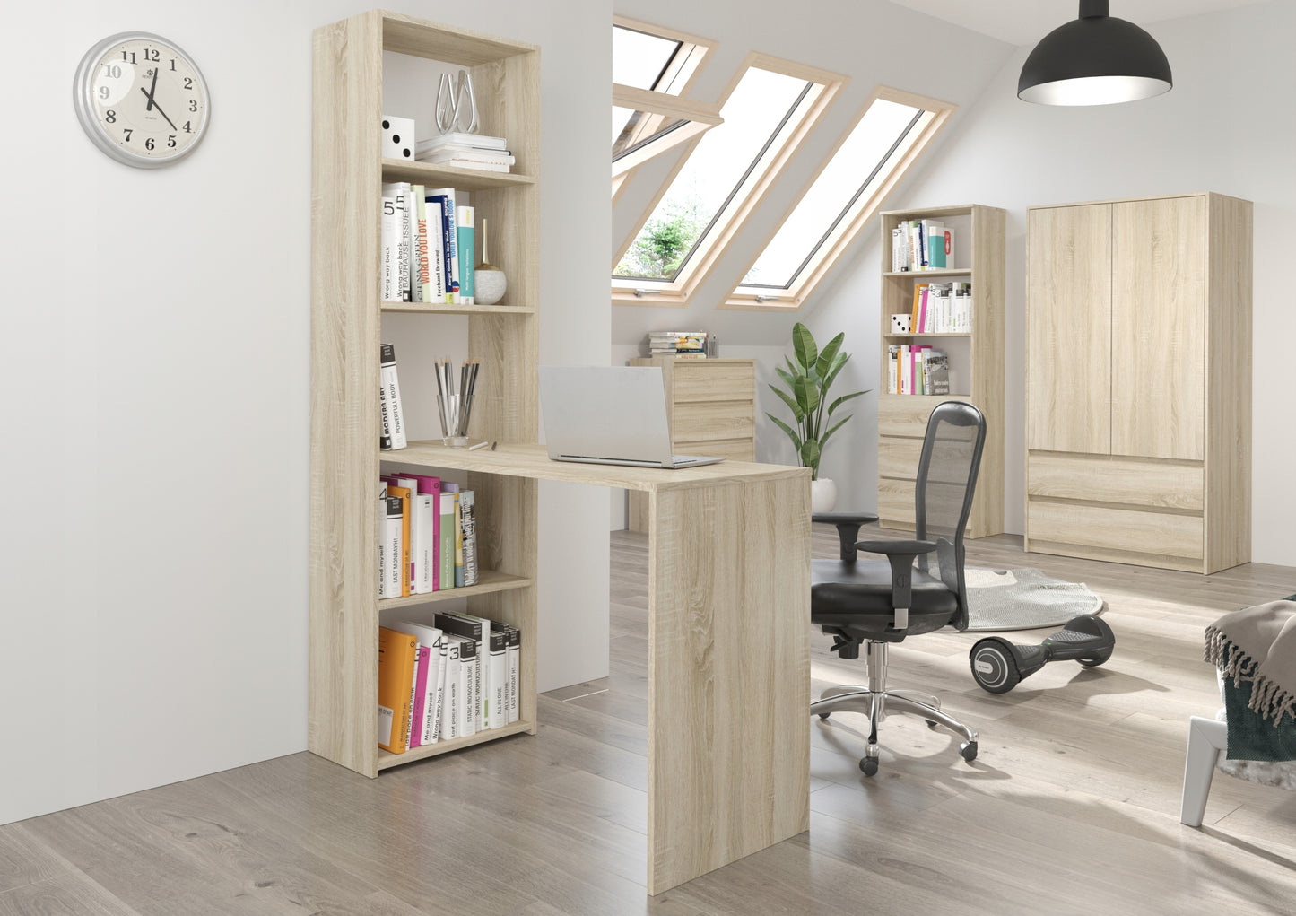 Schreibtisch mit Bücherregal, eckschreibtisch mit Stauraum, ecktisch | Viel Stauraum & modernes Design | 125x50x180 cm (BxTxH)