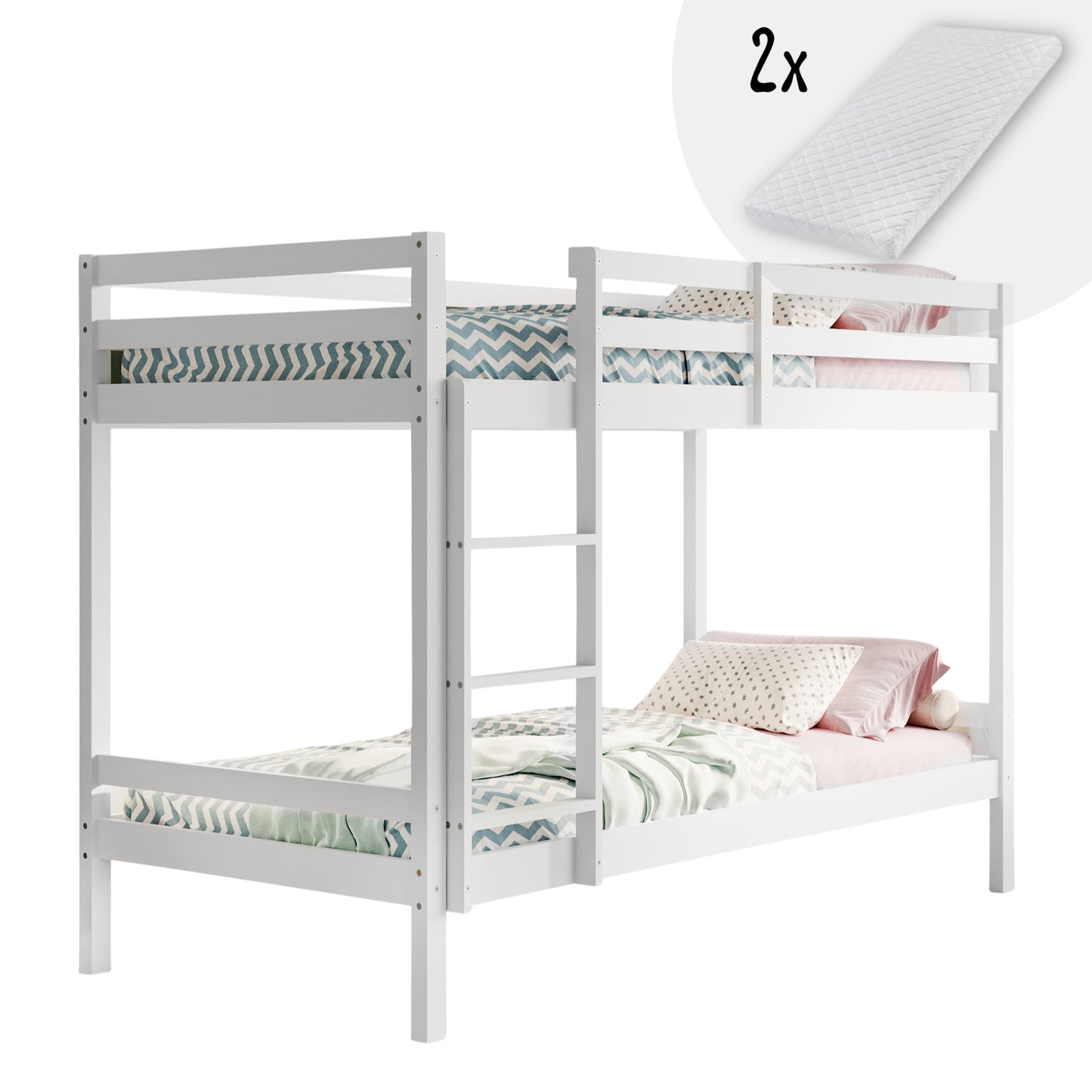 Hochbett, Etagenbett, Hochbett 90x200 | Kinderbett mit optional großem 140x200 cm Bett unten, EN 747-zertifiziert, platzsparendes & sicheres | stabiles & robustes Stockbett | Weiß