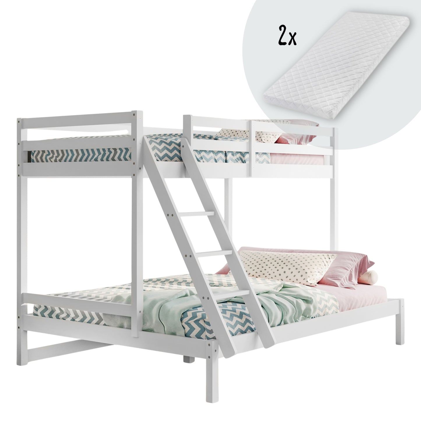 Hochbett, Etagenbett, Hochbett 140x200 Kinderbett mit großem Bett, EN 747-zertifiziert, platzsparendes & sicheres | stabiles & robustes Stockbett | Weiß