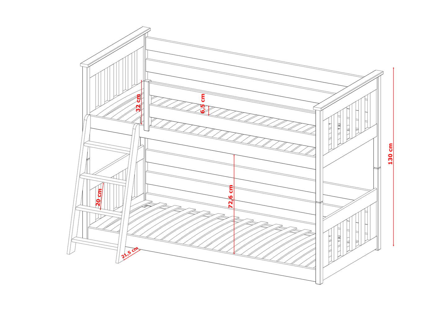 Hochbett 90x200 cm mit Matratze (optional) Rausfallschutz & zwei Lattenroste in weiß und natur Mädchen Jungen Bett Kinderbett Jugendbett 200x90 cm