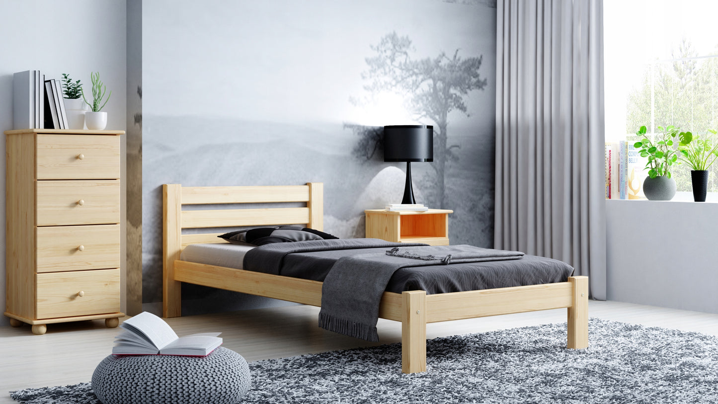 Holzbett, Bettrahmen, Einzelbett Einzelbett aus Massivholz Kiefer, mit stabiler Konstruktion und dicken Beinen| Stabil & Langlebig