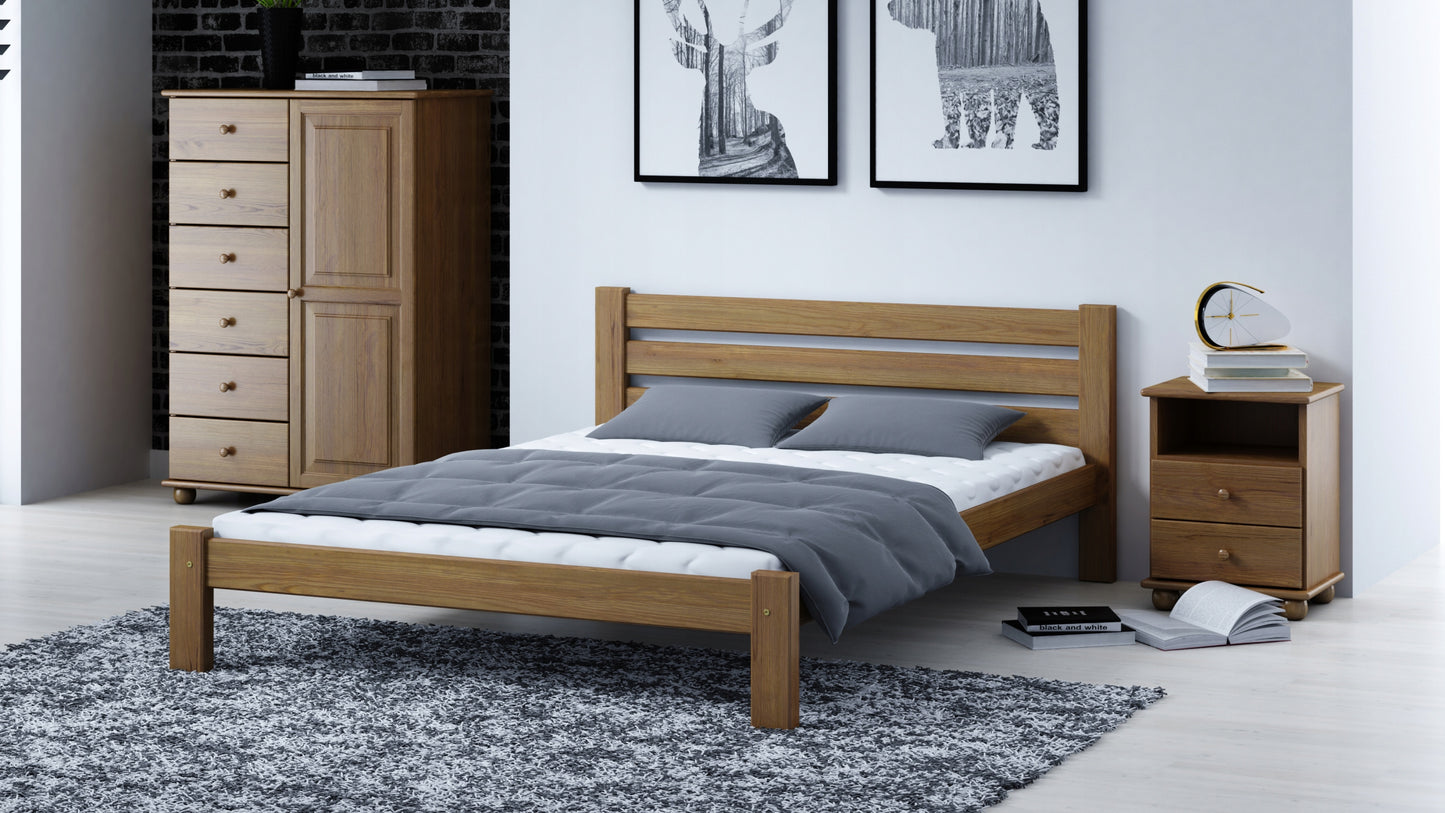 Holzbett, Bettrahmen, Einzelbett Einzelbett aus Massivholz Kiefer, mit stabiler Konstruktion und dicken Beinen| Stabil & Langlebig