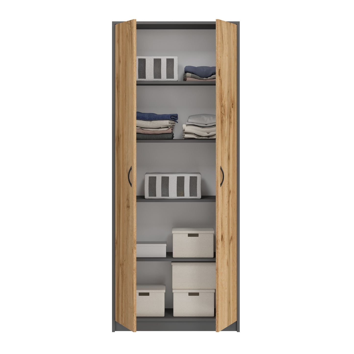 Schrank Mehrzweckschrank mit SOFT CLOSE Türdämpfer (optional) weiß 74cm Breite 180cm Höhe mit vier oder sechs Einlegeböden, Aktenschrank Haushaltsschrank Organizer aus MDF Holz