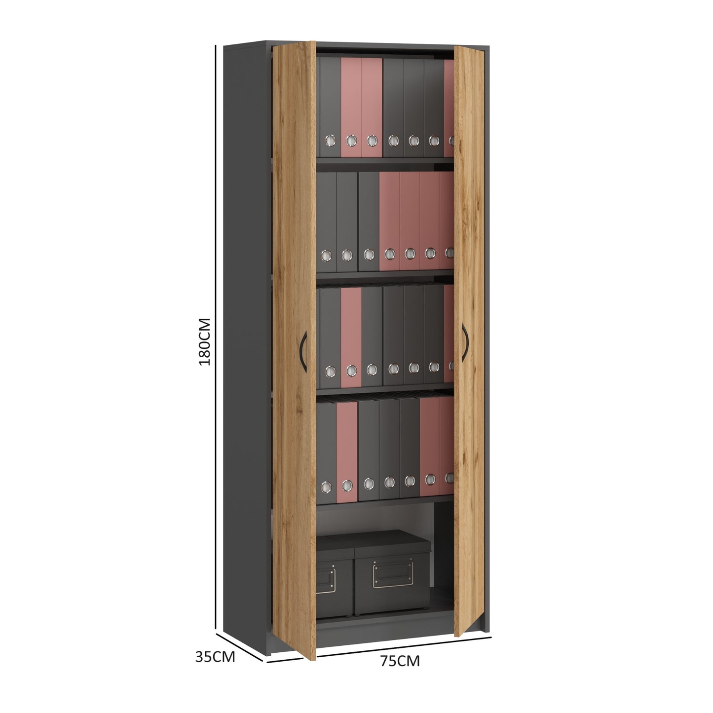 Schrank Mehrzweckschrank mit SOFT CLOSE Türdämpfer (optional) weiß 74cm Breite 180cm Höhe mit vier oder sechs Einlegeböden, Aktenschrank Haushaltsschrank Organizer aus MDF Holz