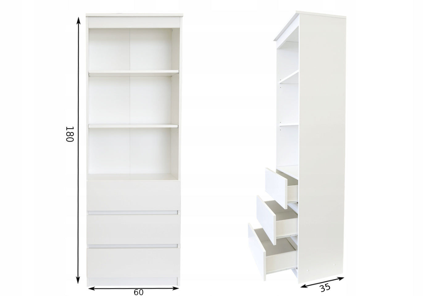 Aktenregal Standregal mit 3 Schubladen und 3 offenen Fächern 60 cm, hoher Schubladenschrank aus MDF Holz | 60x35x180 cm (BxTxH)