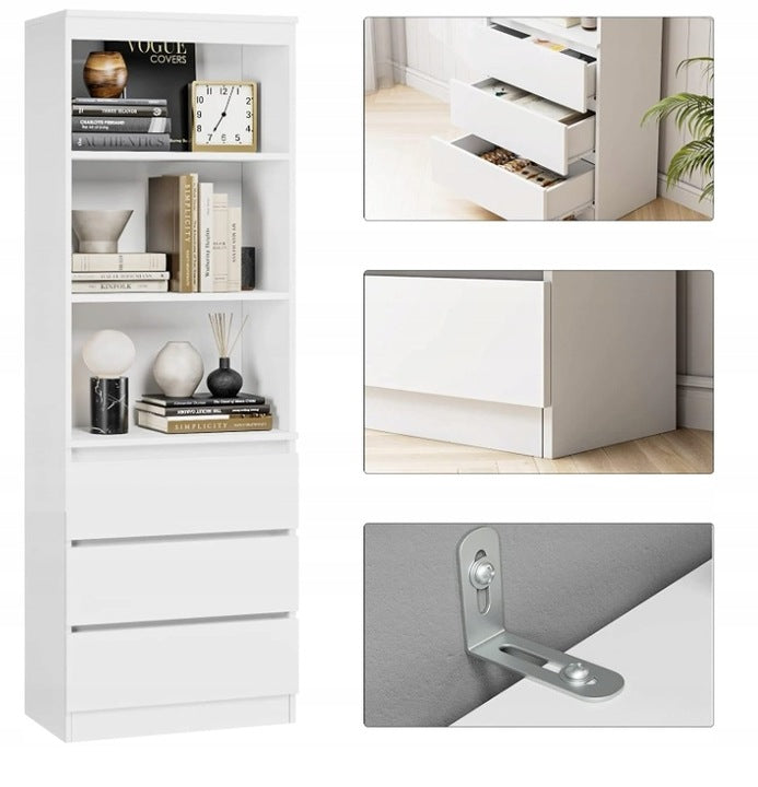 Aktenregal Standregal mit 3 Schubladen und 3 offenen Fächern 60 cm, hoher Schubladenschrank aus MDF Holz | 60x35x180 cm (BxTxH)