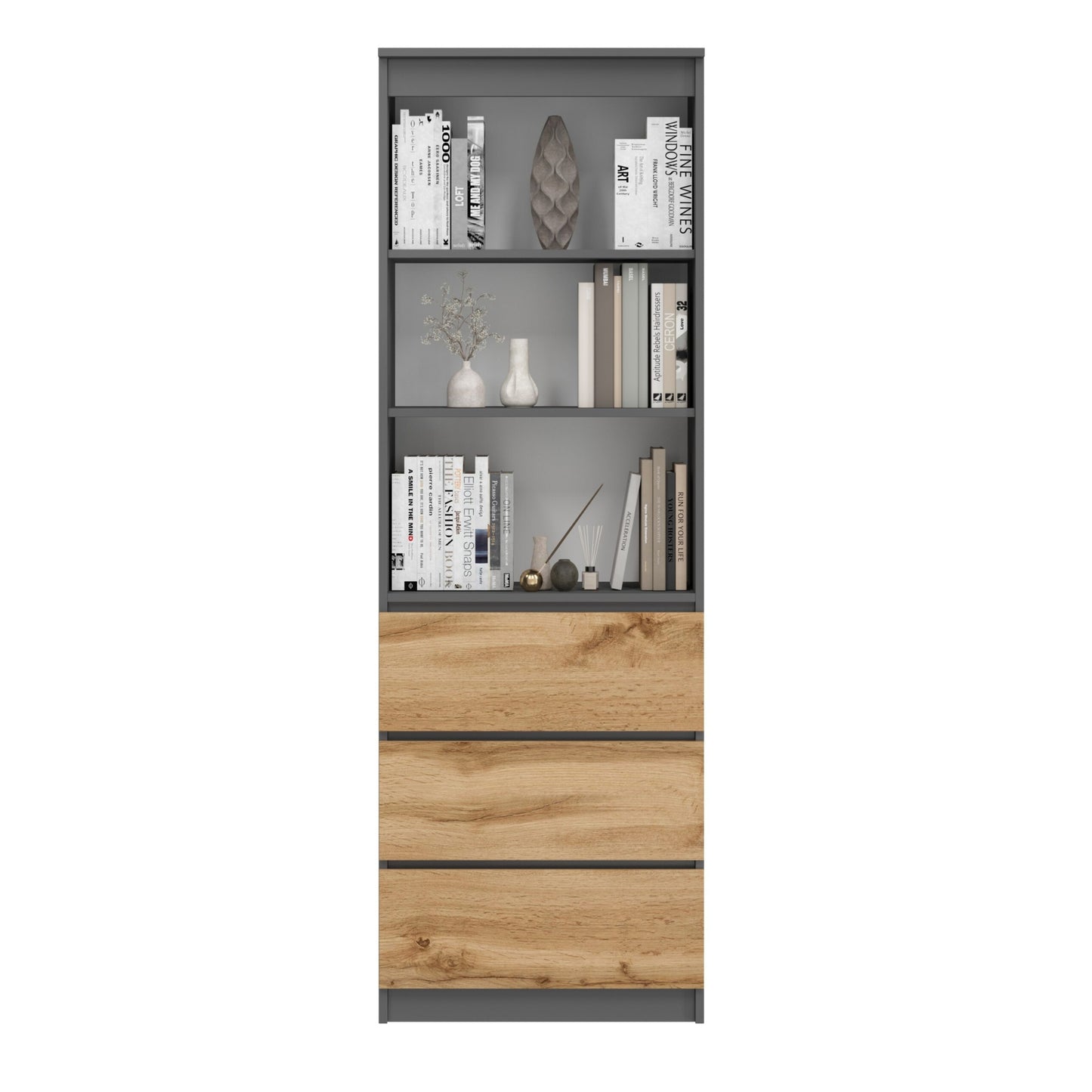 Aktenregal Standregal mit 3 Schubladen und 3 offenen Fächern 60 cm, hoher Schubladenschrank aus MDF Holz | 60x35x180 cm (BxTxH)