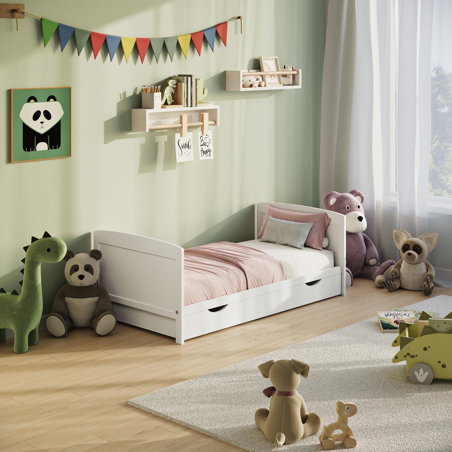 Babybett 60x120 und 70x140 cm mit Schublade und Matratzenoption, Gitterbett, Kinderbett, höhenverstellbar, herausnehmbare Sprossen | Weiß