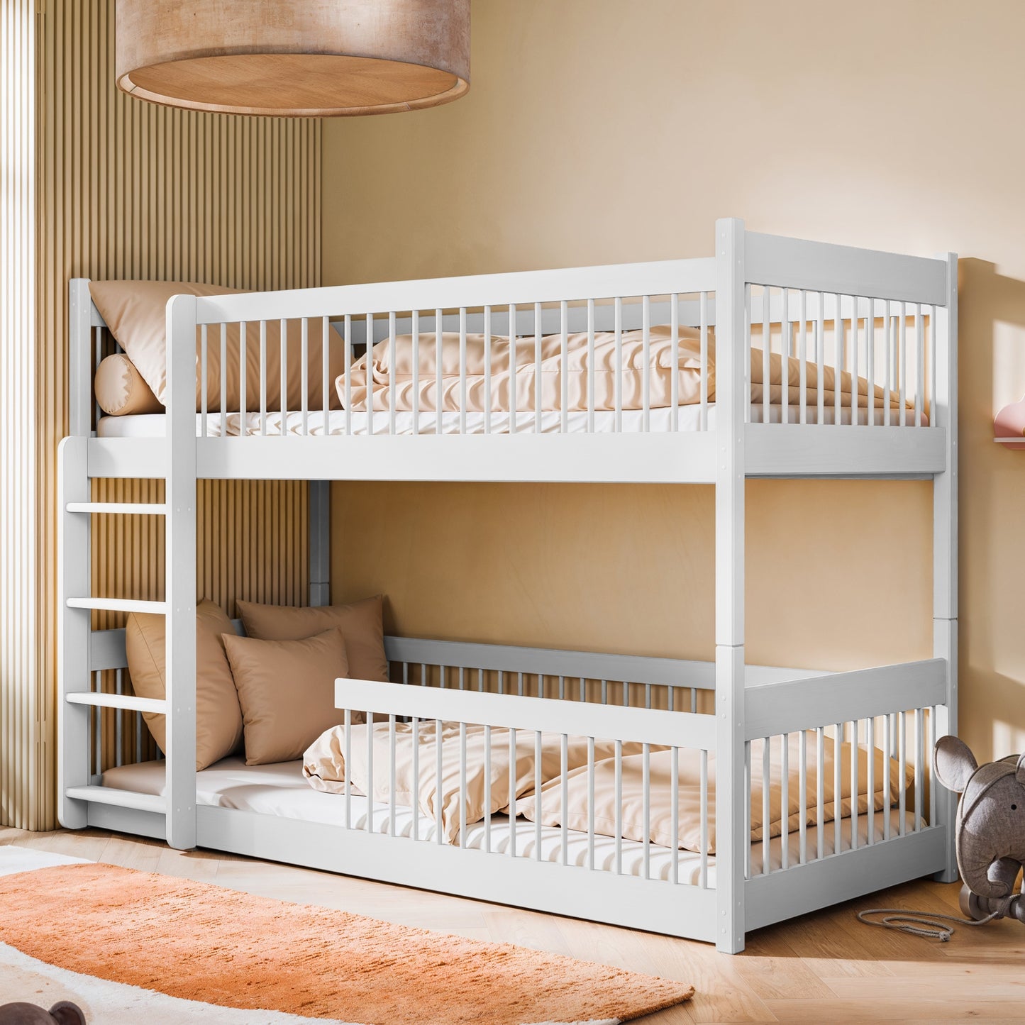 Hochbett Kinder, Etagenbett, Kinderbett | Massives Kiefernholz, abgerundete Kanten, umbaubar zu 2 Betten, optional mit 2 Matratzen | Größen: 80x180, 90x190, 90x200 cm