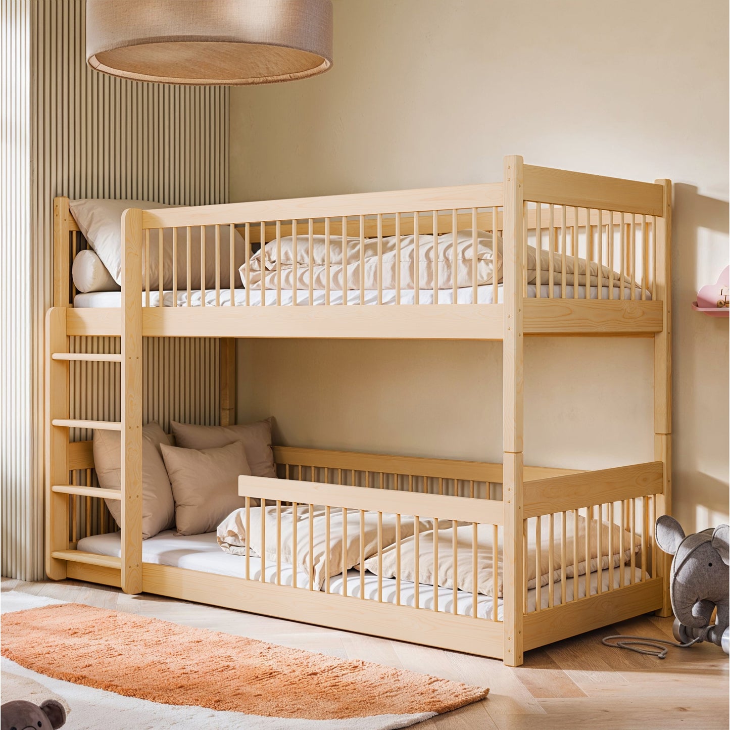 Hochbett Kinder, Etagenbett, Kinderbett | Massives Kiefernholz, abgerundete Kanten, umbaubar zu 2 Betten, optional mit 2 Matratzen | Größen: 80x180, 90x190, 90x200 cm