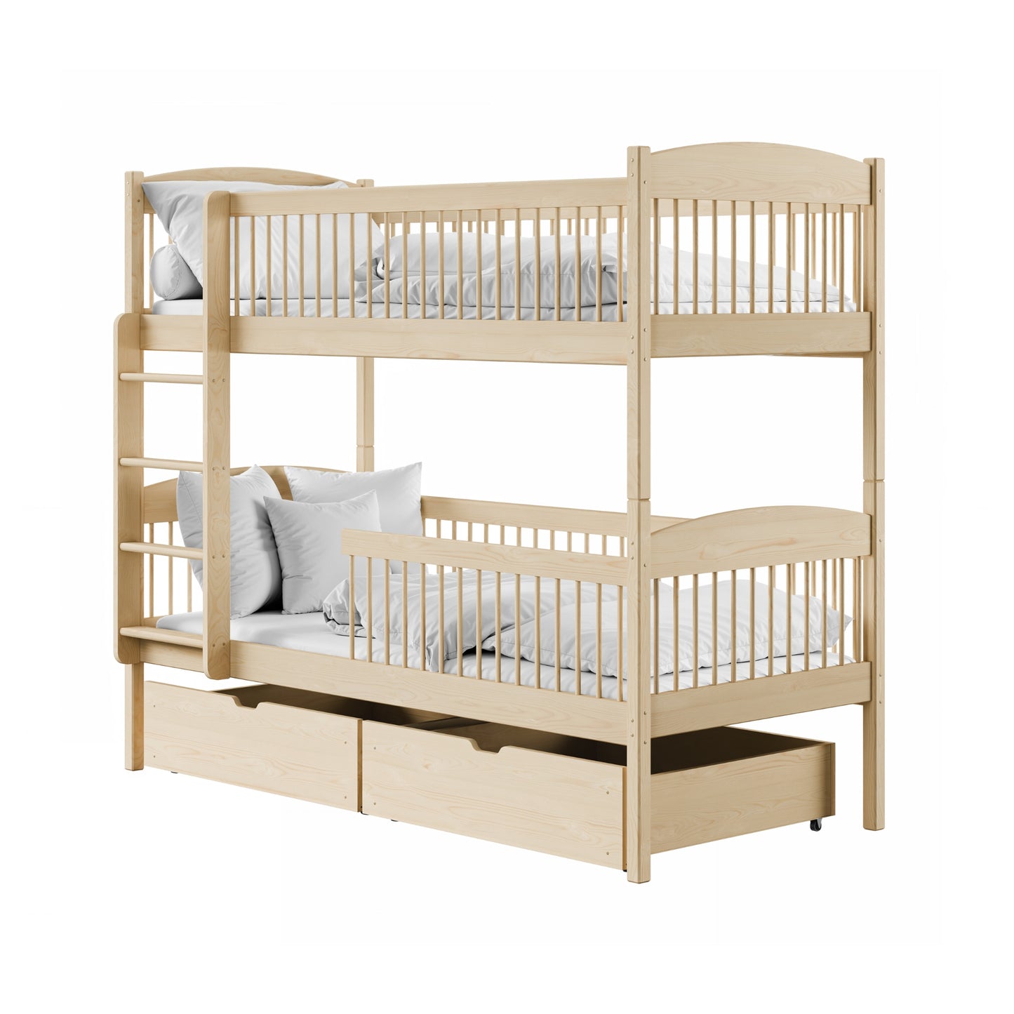 Hochbett Kinder, Etagenbett, Kinderbett | Massives Kiefernholz, 2 Schubladen, sicher & funktional | Größen: 80x180, 90x190, 90x200 cm