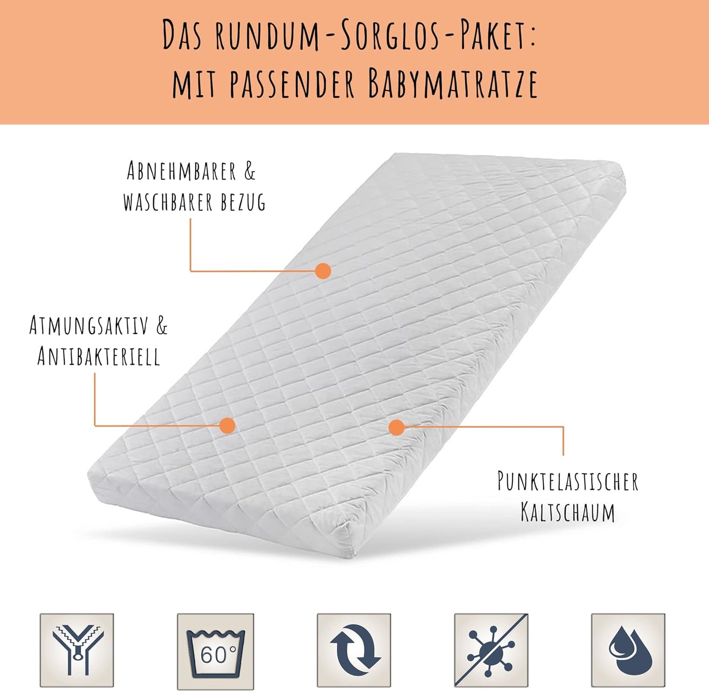 Kinderbett mit Rausfallschutz, Lattenrost und optionaler Matratze, Kinder Bett | sicher & stabil | weitere Größen: 80x160, 80x180, 90x190, 90x200 cm | erhältlich in weiß und natur | mit optionalem Ausziehbett und optionalem zwei Schubladen