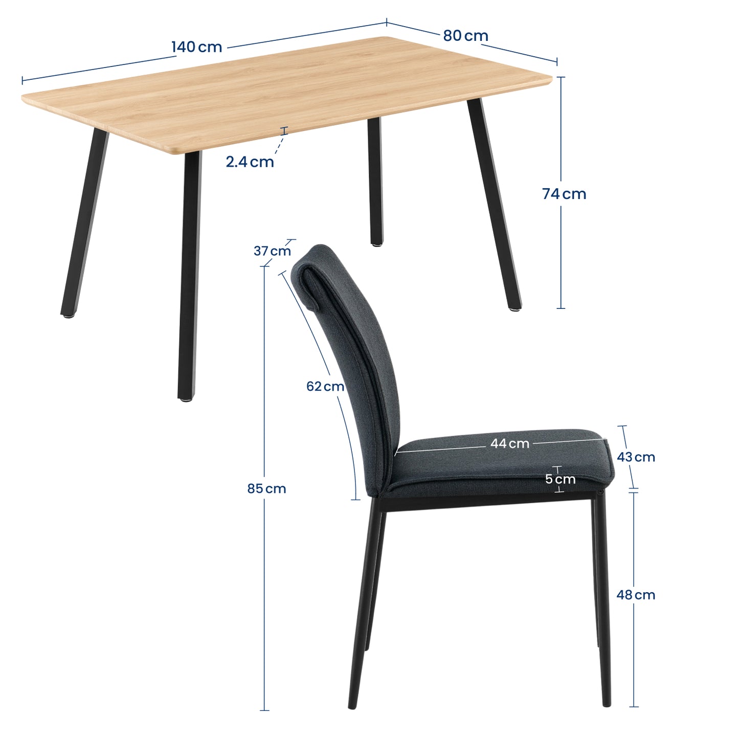 Esszimmerset mit 4 Stühlen Tisch Küchentisch & Esszimmerstühle 4er set Esszimmertisch | moderne Essgruppe | Maße Tisch: 140x80 cm | Set Esstisch + 4 Stühle