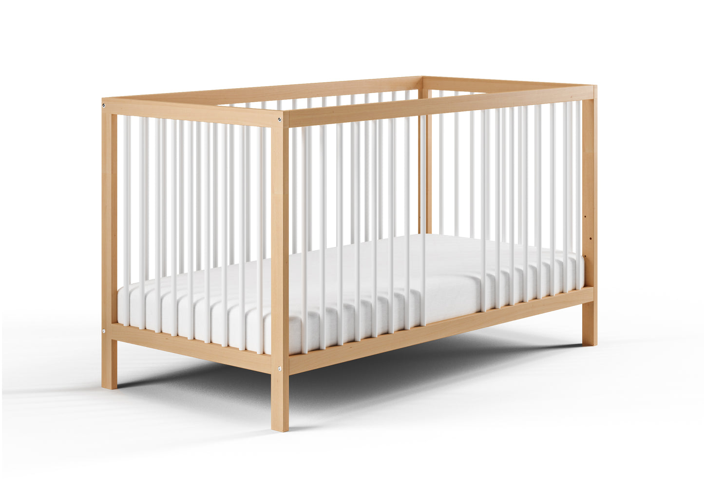 Lit bébé lit bébé 60x120 | Barreaux de 70 x 140 cm réglables en hauteur et amovibles, en option avec tiroir et matelas | Bois de hêtre blanc ou naturel très stable Fabriqué en Europe