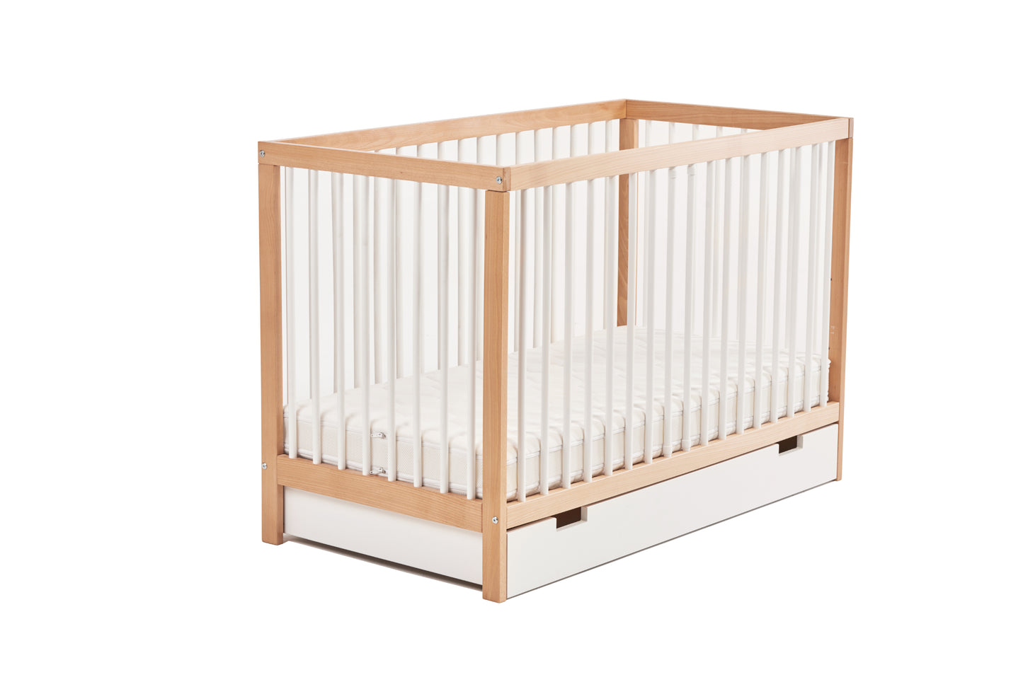 Lit bébé lit bébé 60x120 | Barreaux de 70 x 140 cm réglables en hauteur et amovibles, en option avec tiroir et matelas | Bois de hêtre blanc ou naturel très stable Fabriqué en Europe
