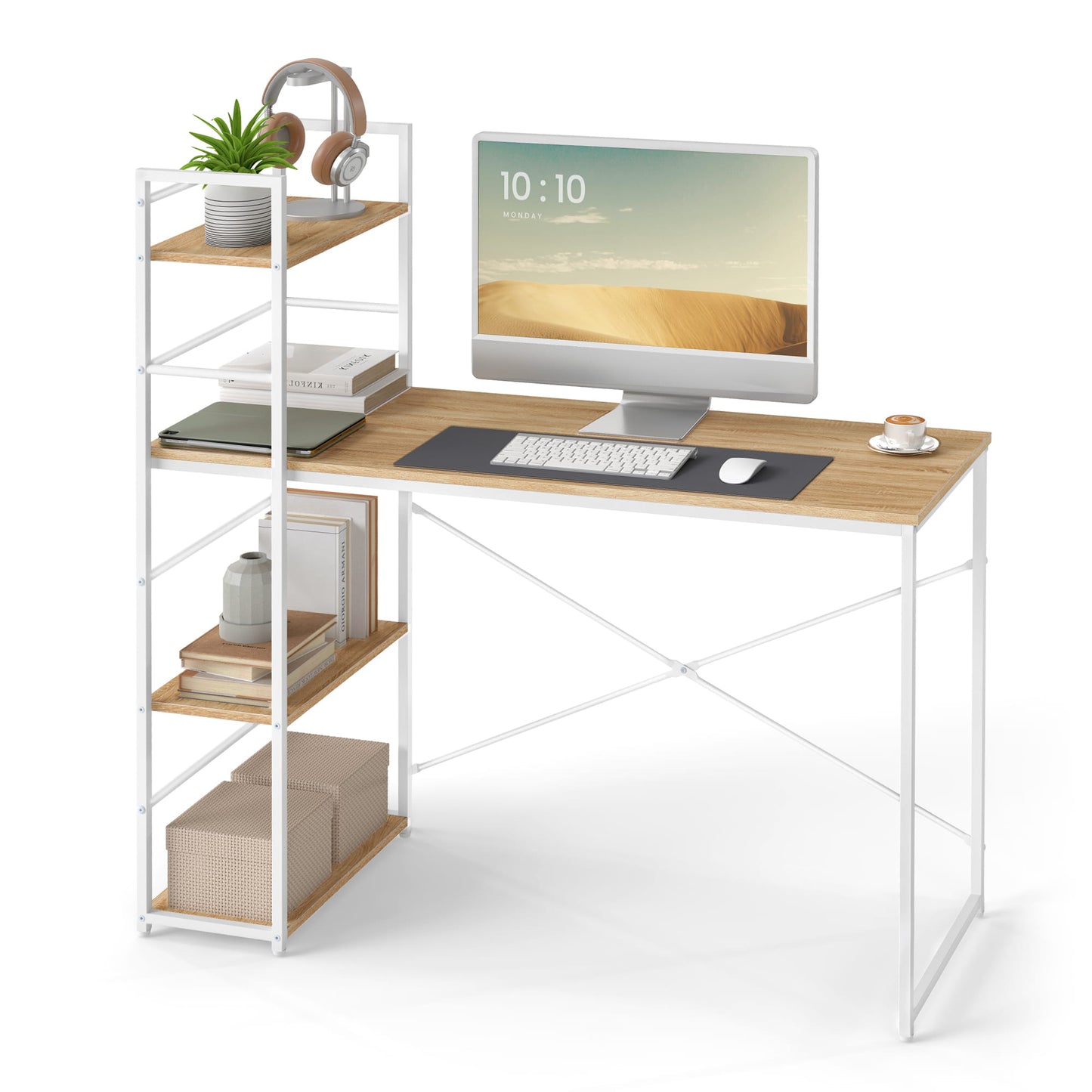 Schreibtisch mit Regal Computertisch mit Stauraum für Homeoffice PC Tisch Bürotisch Arbeitstisch mit Bücherregal | Maße Tisch: 120x44x76 cm (BxTxH)
