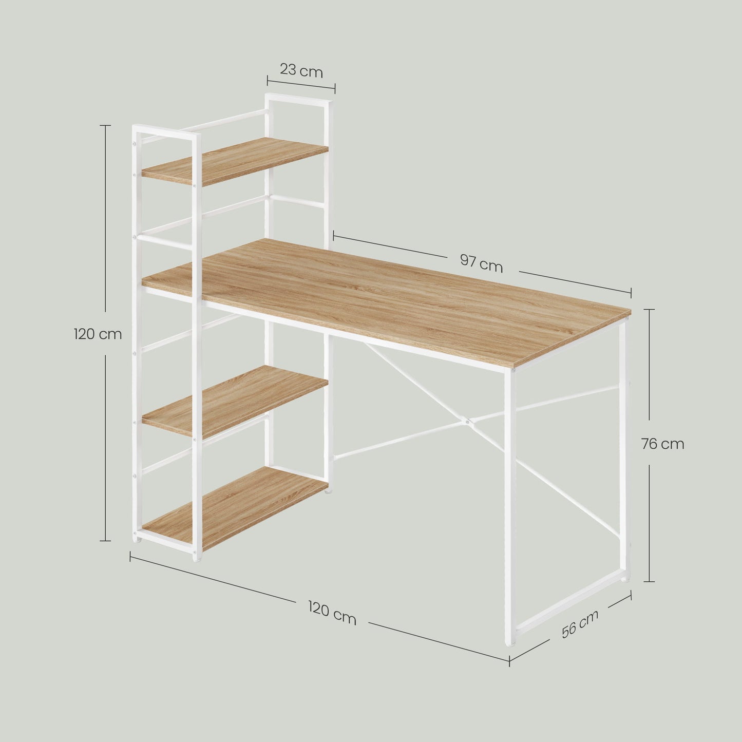 Schreibtisch mit Regal Computertisch mit Stauraum für Homeoffice PC Tisch Bürotisch Arbeitstisch mit Bücherregal | Maße Tisch: 120x44x76 cm (BxTxH)