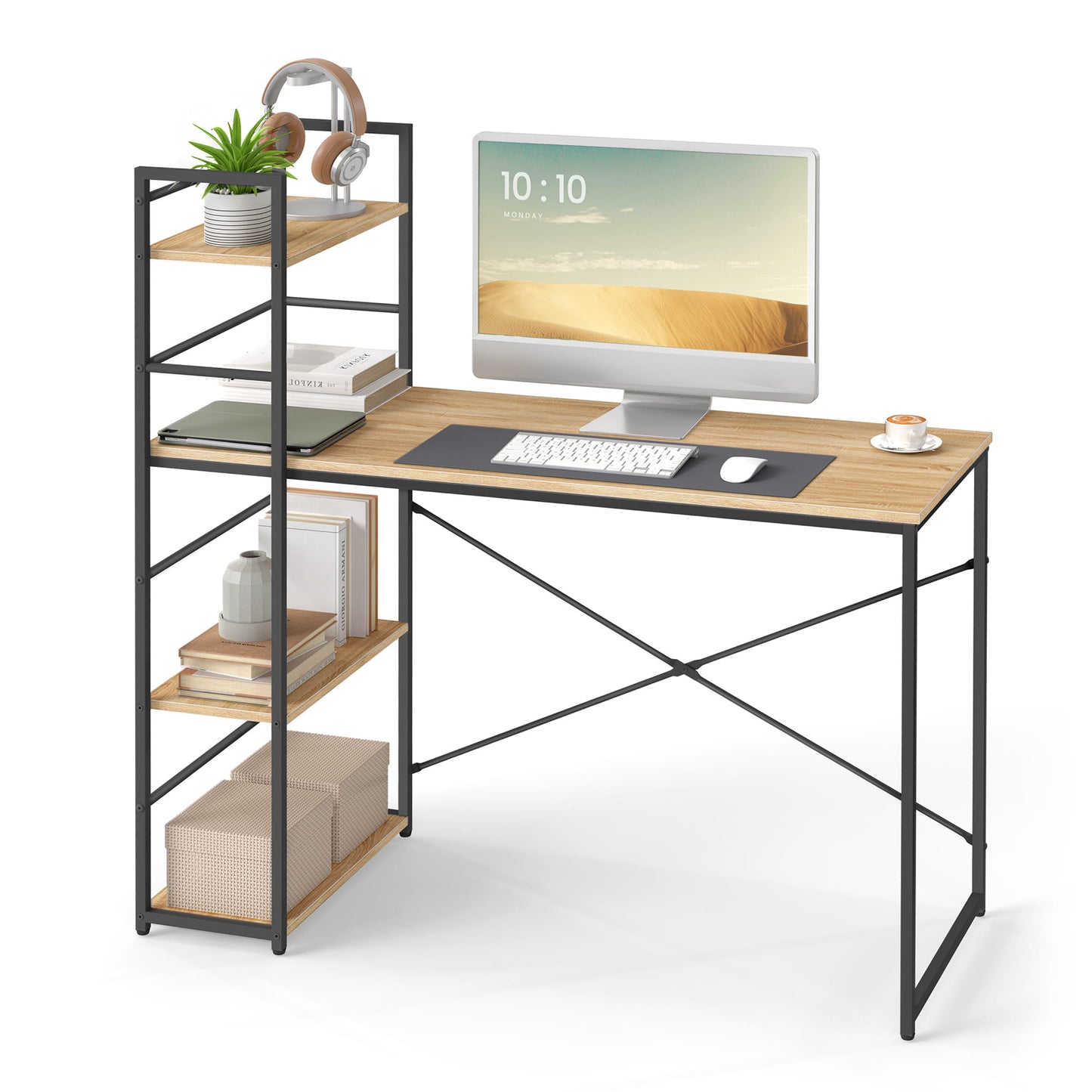 Schreibtisch mit Regal Computertisch mit Stauraum für Homeoffice PC Tisch Bürotisch Arbeitstisch mit Bücherregal | Maße Tisch: 120x44x76 cm (BxTxH)