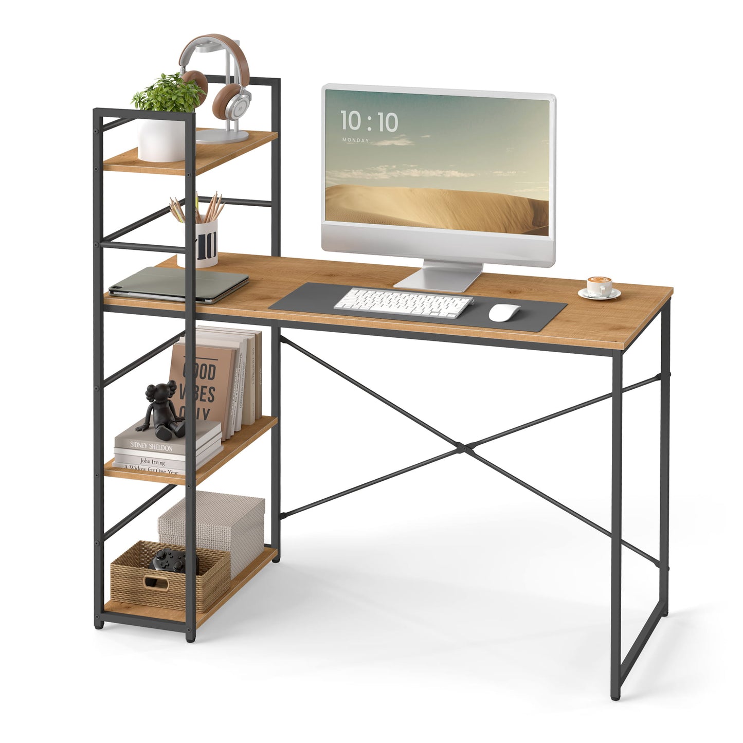 Schreibtisch mit Regal Computertisch mit Stauraum für Homeoffice PC Tisch Bürotisch Arbeitstisch mit Bücherregal | Maße Tisch: 120x44x76 cm (BxTxH)
