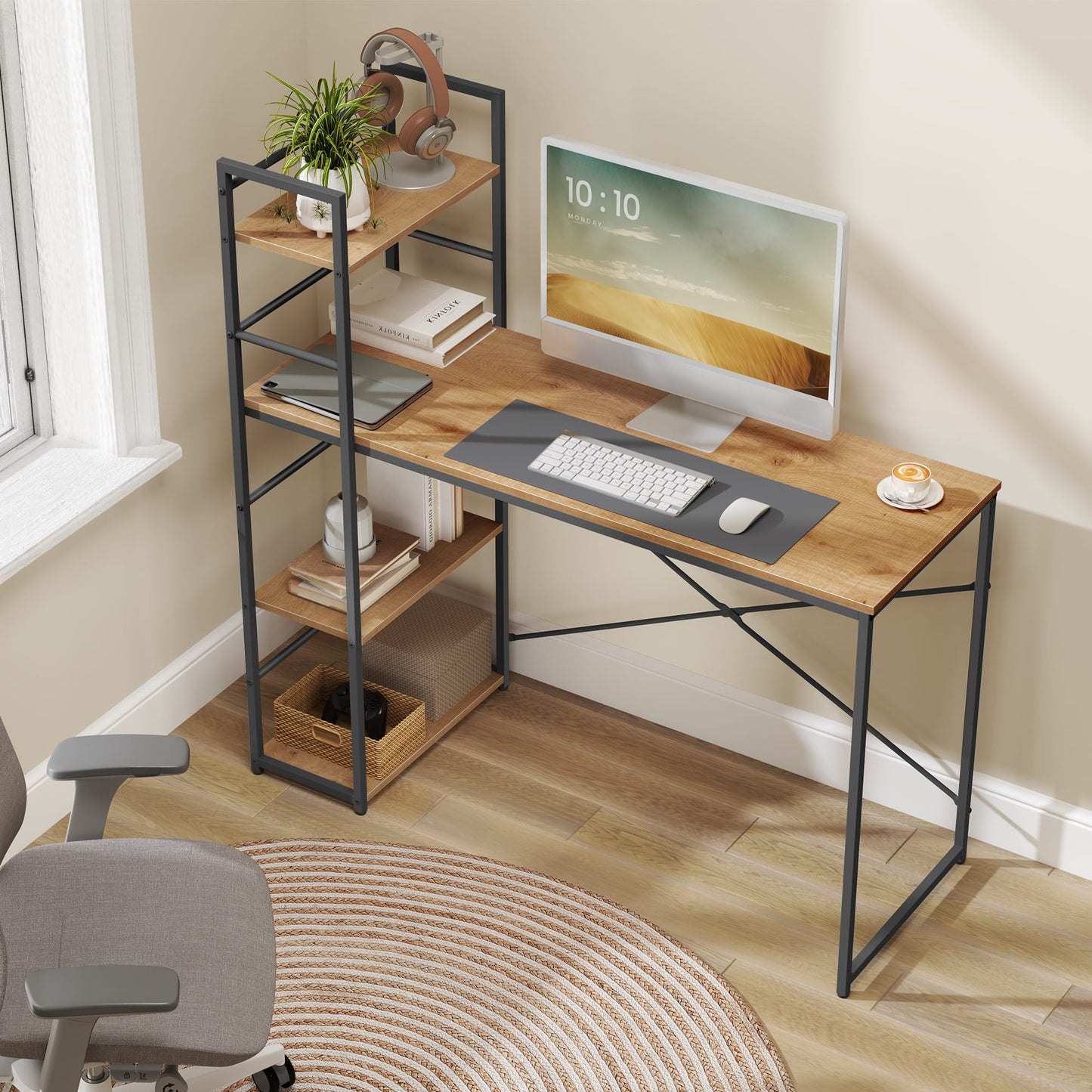 Schreibtisch mit Regal Computertisch mit Stauraum für Homeoffice PC Tisch Bürotisch Arbeitstisch mit Bücherregal | Maße Tisch: 120x44x76 cm (BxTxH)