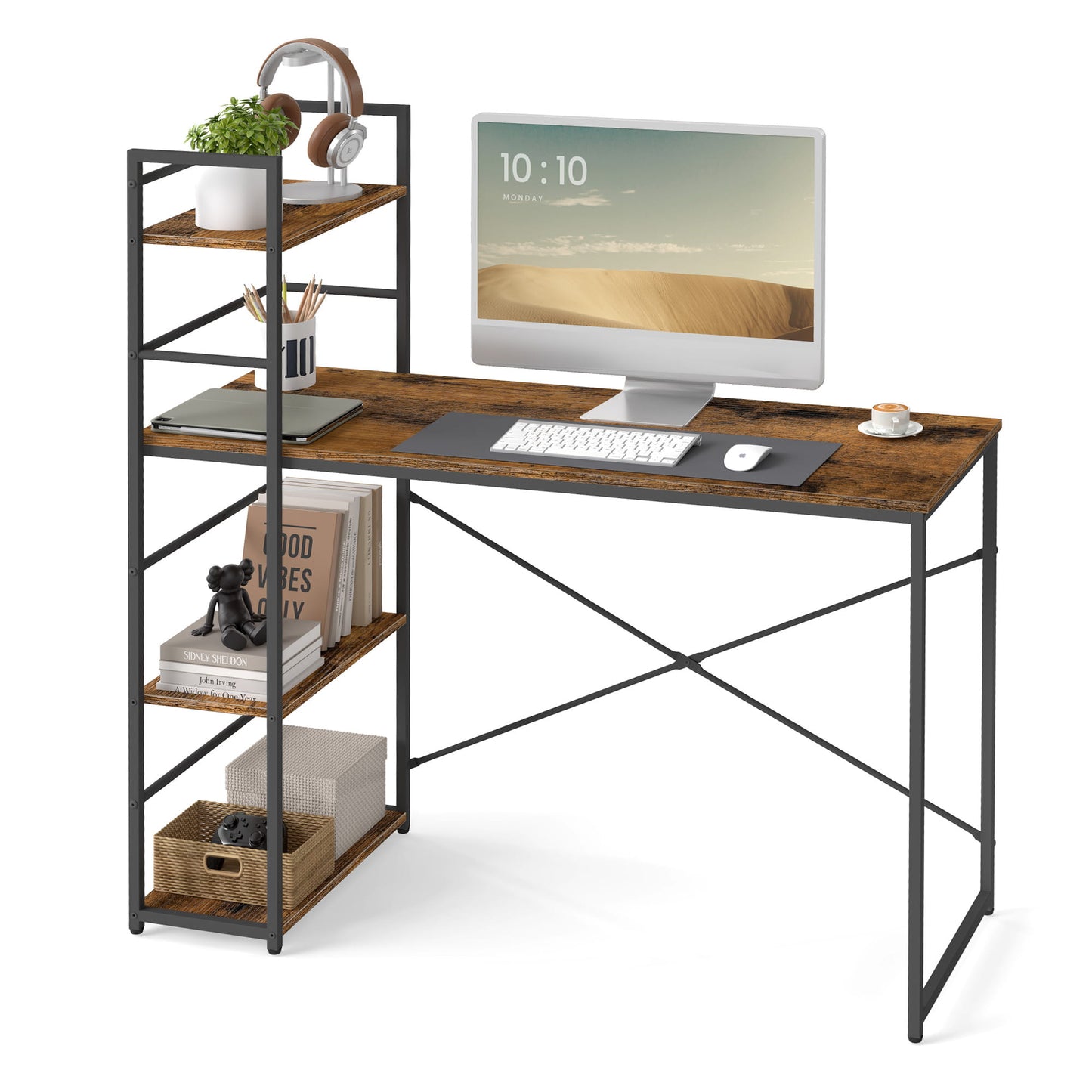 Schreibtisch mit Regal Computertisch mit Stauraum für Homeoffice PC Tisch Bürotisch Arbeitstisch mit Bücherregal | Maße Tisch: 120x44x76 cm (BxTxH)