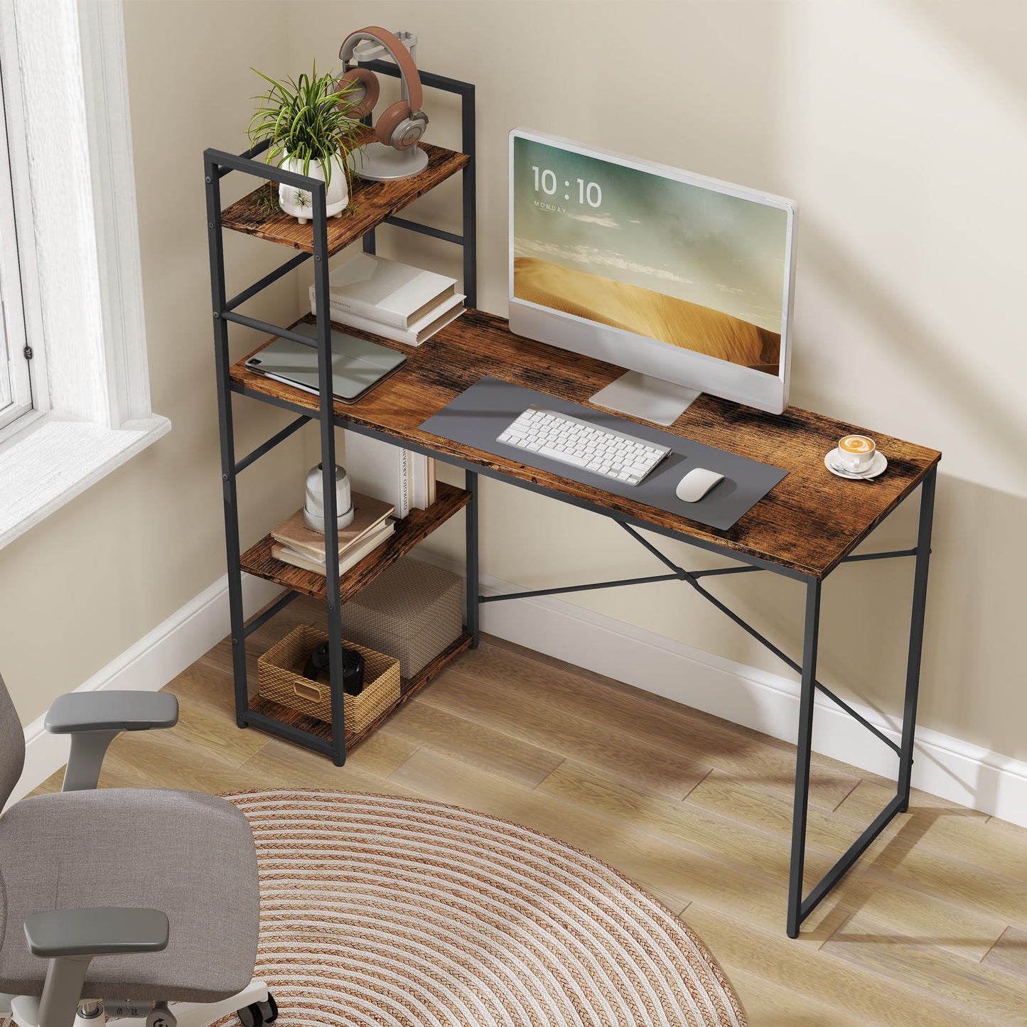 Schreibtisch mit Regal Computertisch mit Stauraum für Homeoffice PC Tisch Bürotisch Arbeitstisch mit Bücherregal | Maße Tisch: 120x44x76 cm (BxTxH)