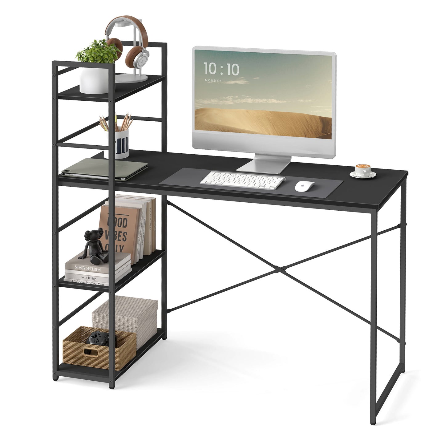 Schreibtisch mit Regal Computertisch mit Stauraum für Homeoffice PC Tisch Bürotisch Arbeitstisch mit Bücherregal | Maße Tisch: 120x44x76 cm (BxTxH)