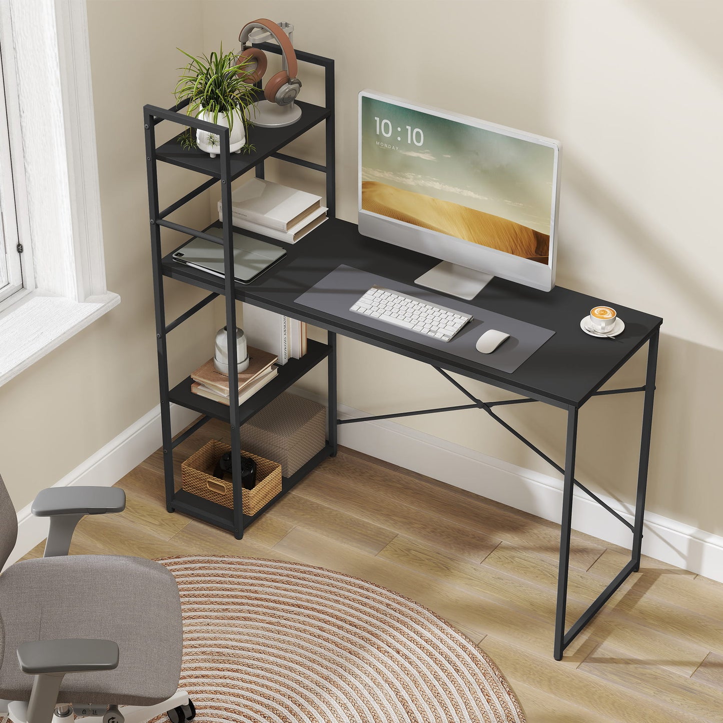 Schreibtisch mit Regal Computertisch mit Stauraum für Homeoffice PC Tisch Bürotisch Arbeitstisch mit Bücherregal | Maße Tisch: 120x44x76 cm (BxTxH)