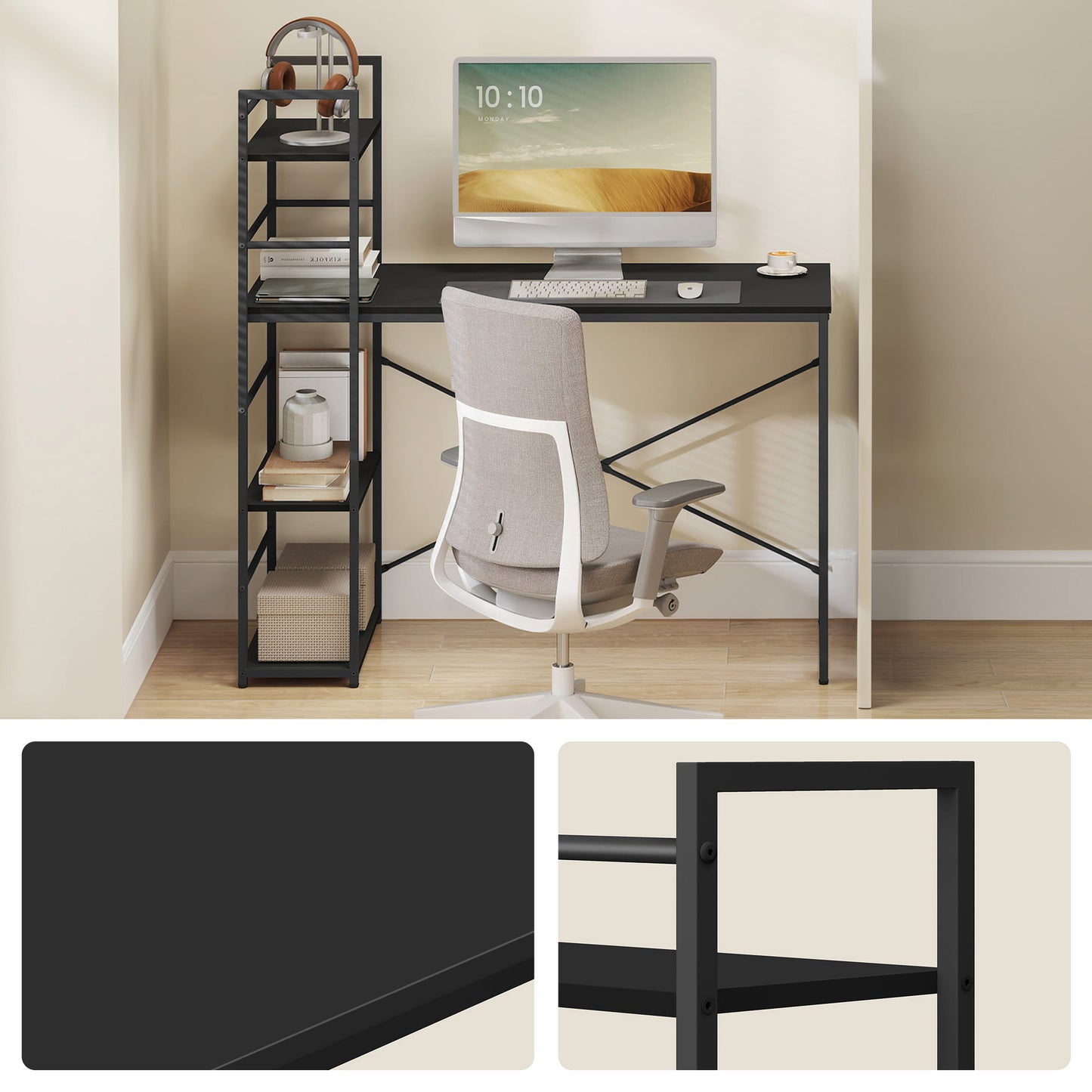 Schreibtisch mit Regal Computertisch mit Stauraum für Homeoffice PC Tisch Bürotisch Arbeitstisch mit Bücherregal | Maße Tisch: 120x44x76 cm (BxTxH)
